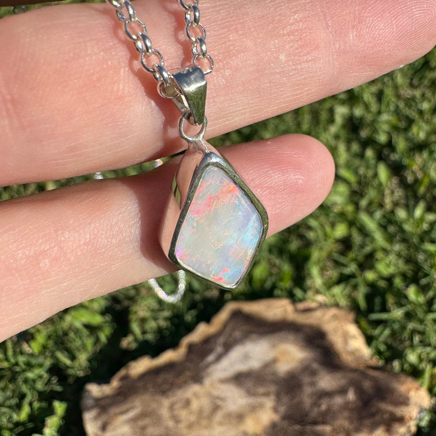 Southern Sun ~ 5.3ct Solid Lightning Ridge Opal 925 Sterling Silver Pendant Necklace