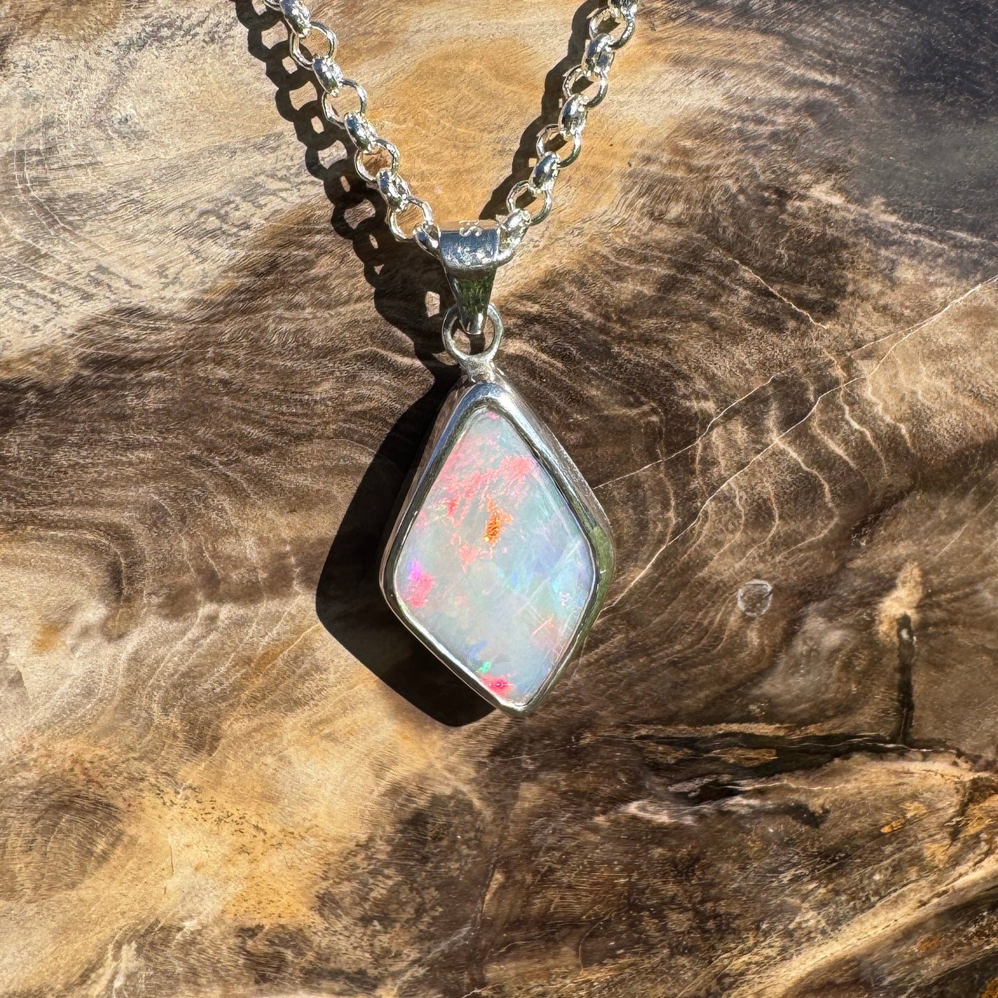 Southern Sun ~ 5.3ct Solid Lightning Ridge Opal 925 Sterling Silver Pendant Necklace