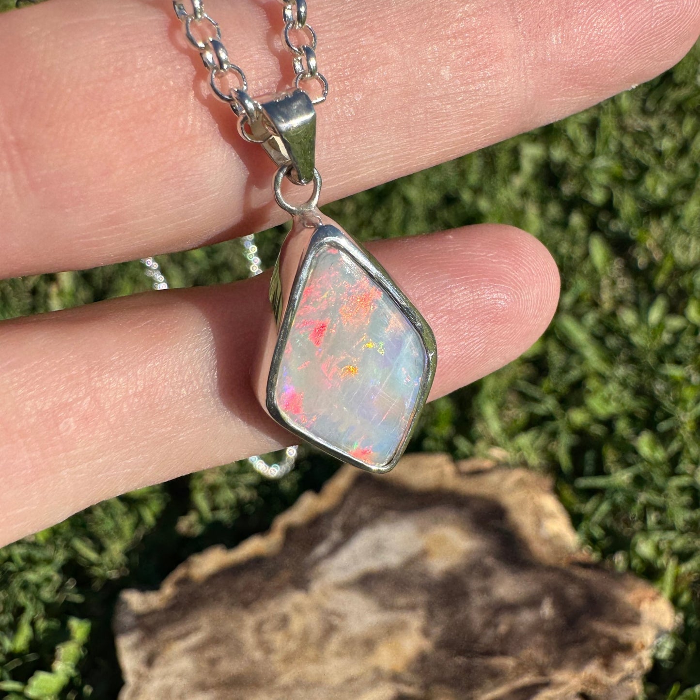 Southern Sun ~ 5.3ct Solid Lightning Ridge Opal 925 Sterling Silver Pendant Necklace