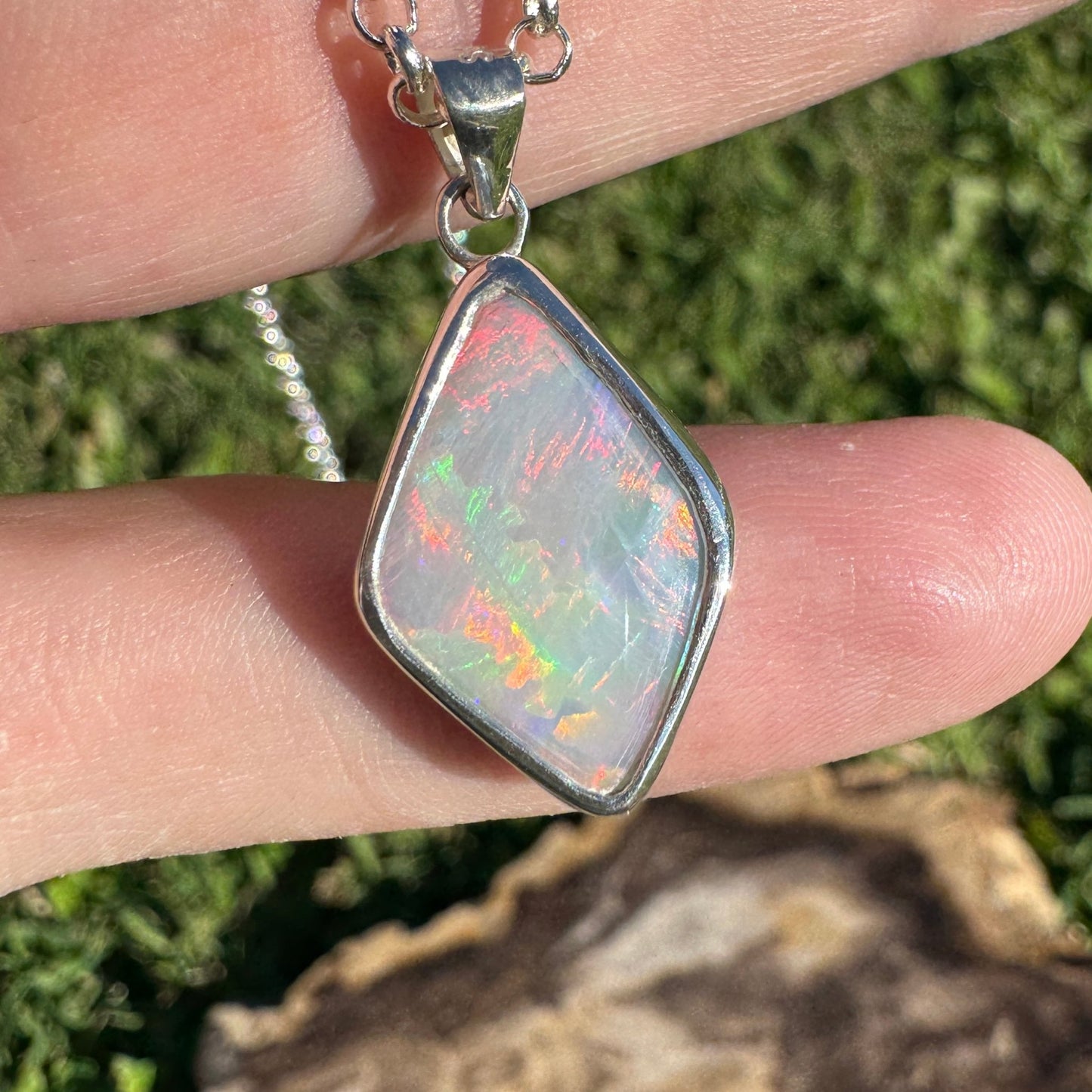 Southern Sun ~ 5.3ct Solid Lightning Ridge Opal 925 Sterling Silver Pendant Necklace