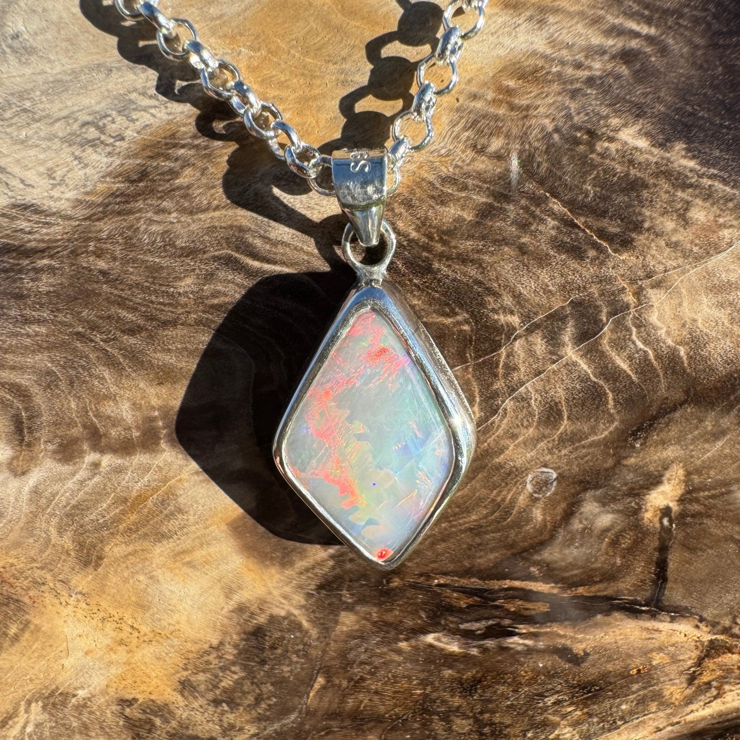 Southern Sun ~ 5.3ct Solid Lightning Ridge Opal 925 Sterling Silver Pendant Necklace