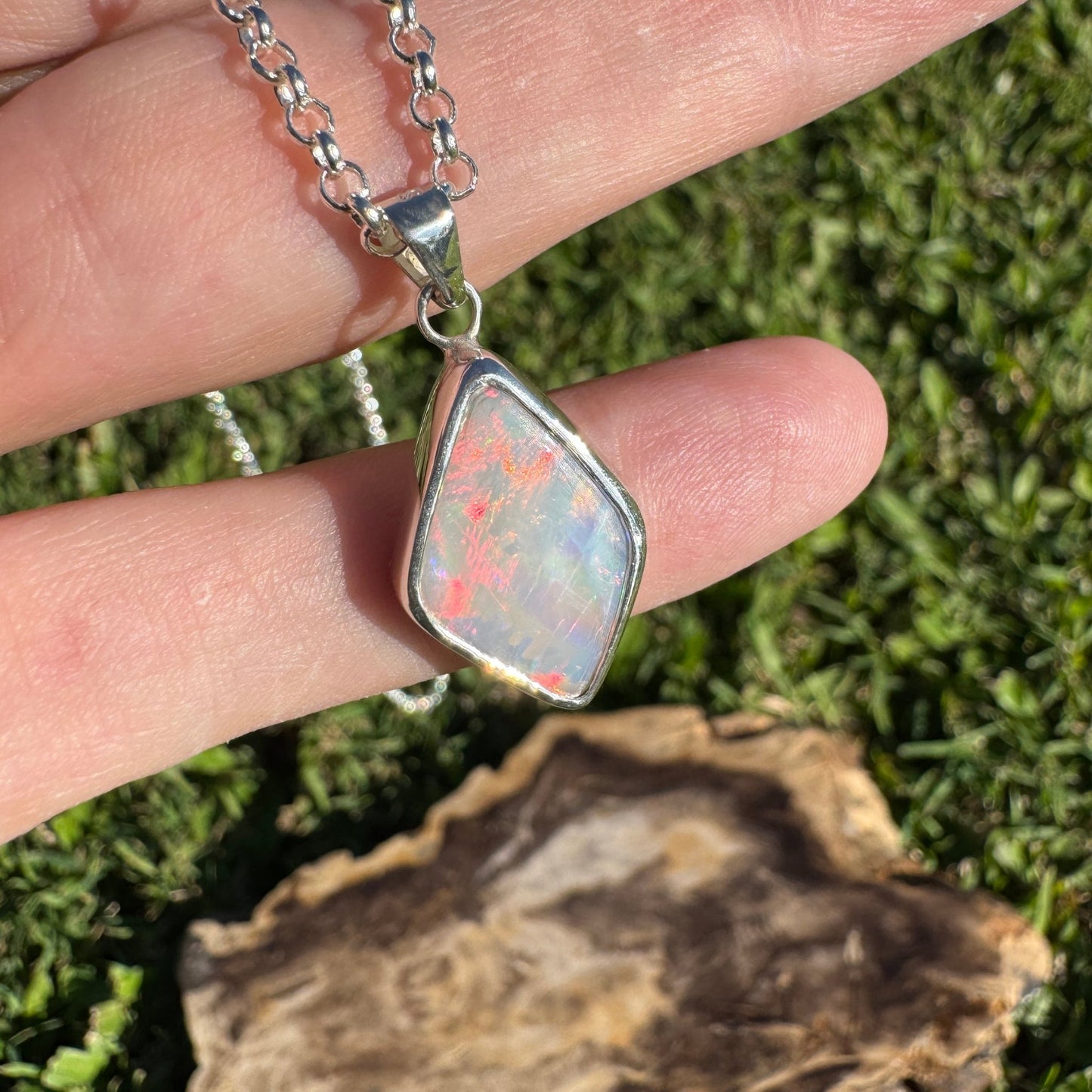 Southern Sun ~ 5.3ct Solid Lightning Ridge Opal 925 Sterling Silver Pendant Necklace