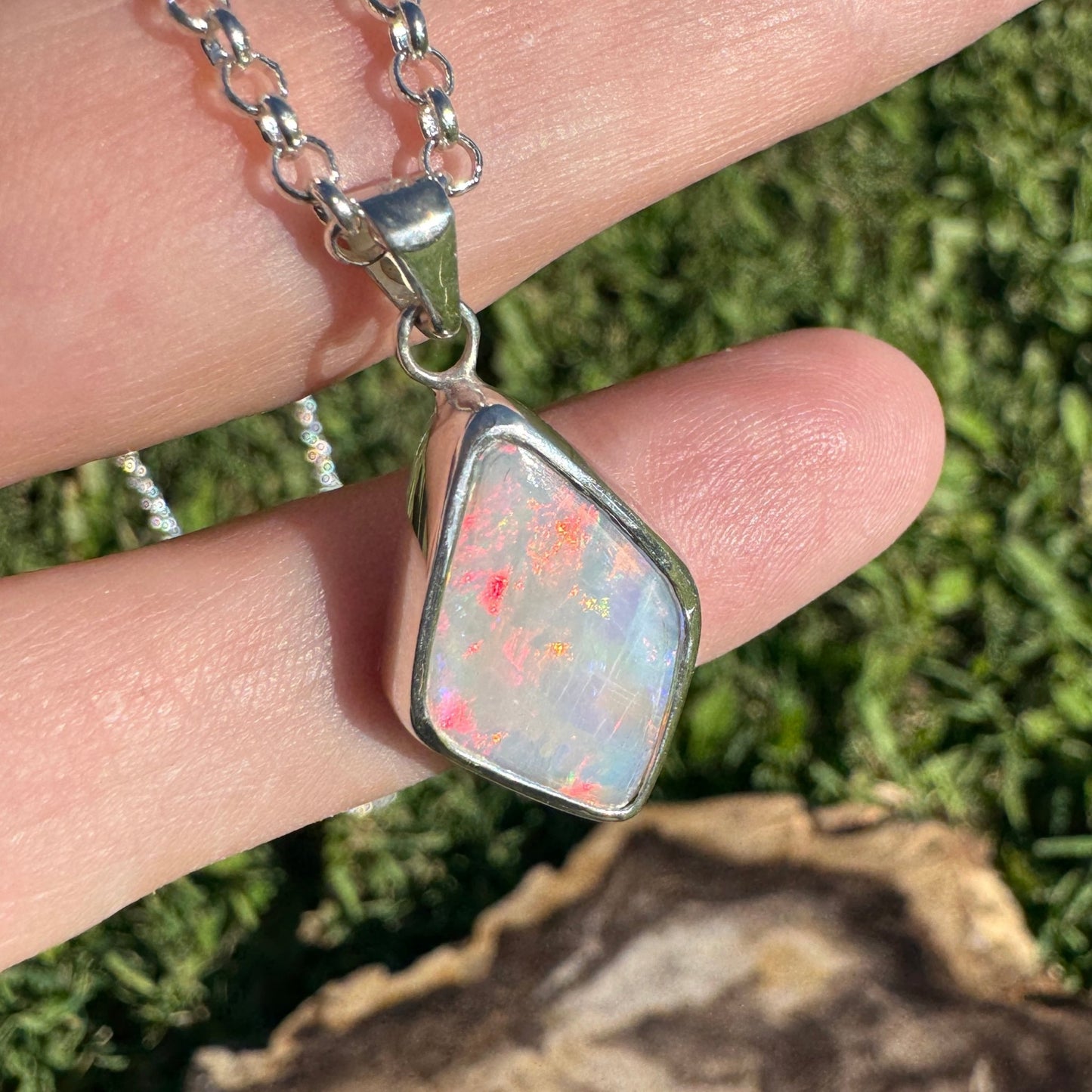 Southern Sun ~ 5.3ct Solid Lightning Ridge Opal 925 Sterling Silver Pendant Necklace