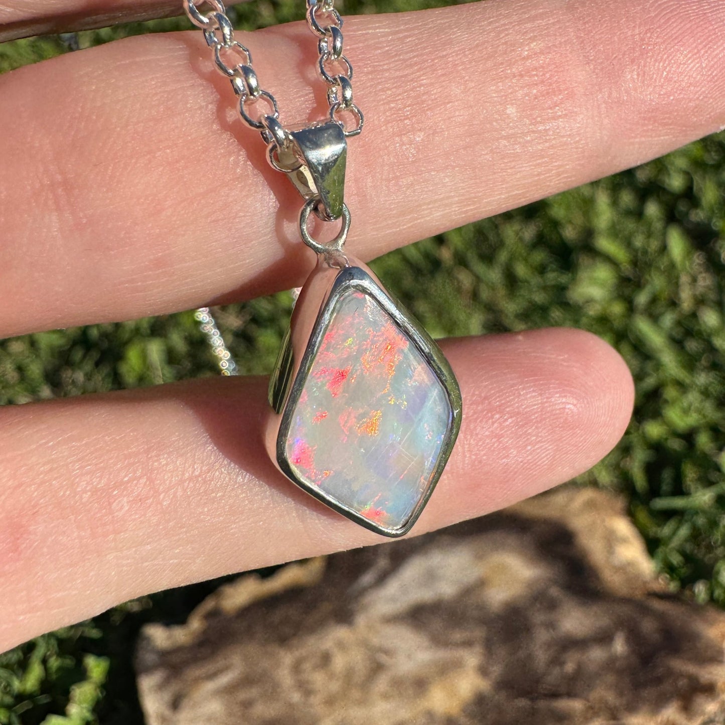 Southern Sun ~ 5.3ct Solid Lightning Ridge Opal 925 Sterling Silver Pendant Necklace