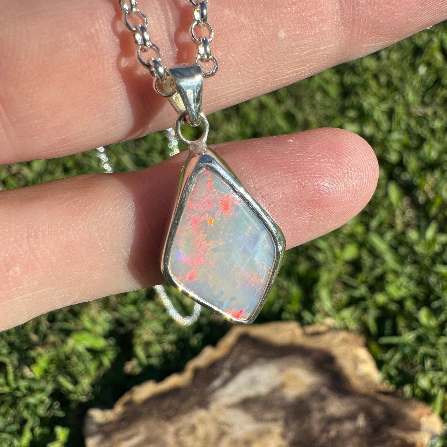 Southern Sun ~ 5.3ct Solid Lightning Ridge Opal 925 Sterling Silver Pendant Necklace