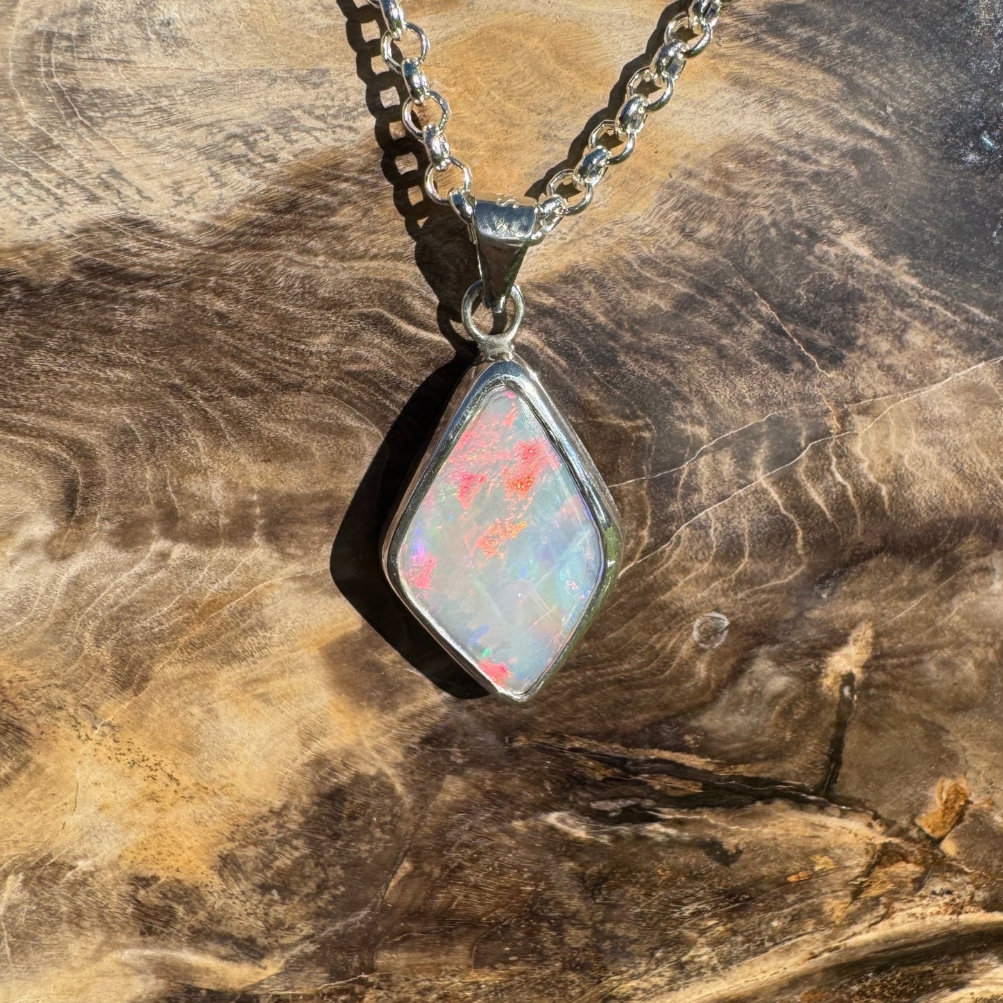 Southern Sun ~ 5.3ct Solid Lightning Ridge Opal 925 Sterling Silver Pendant Necklace