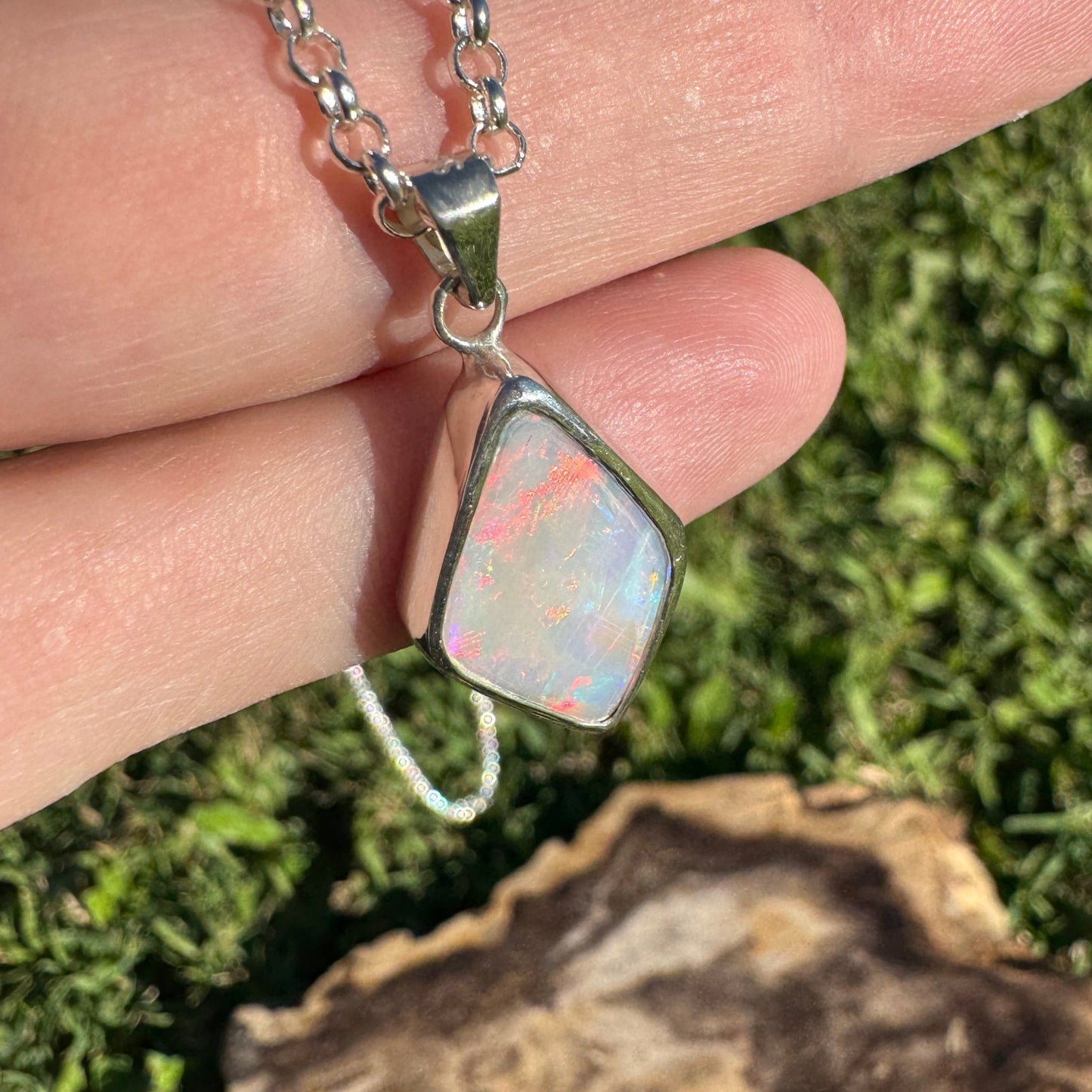 Southern Sun ~ 5.3ct Solid Lightning Ridge Opal 925 Sterling Silver Pendant Necklace
