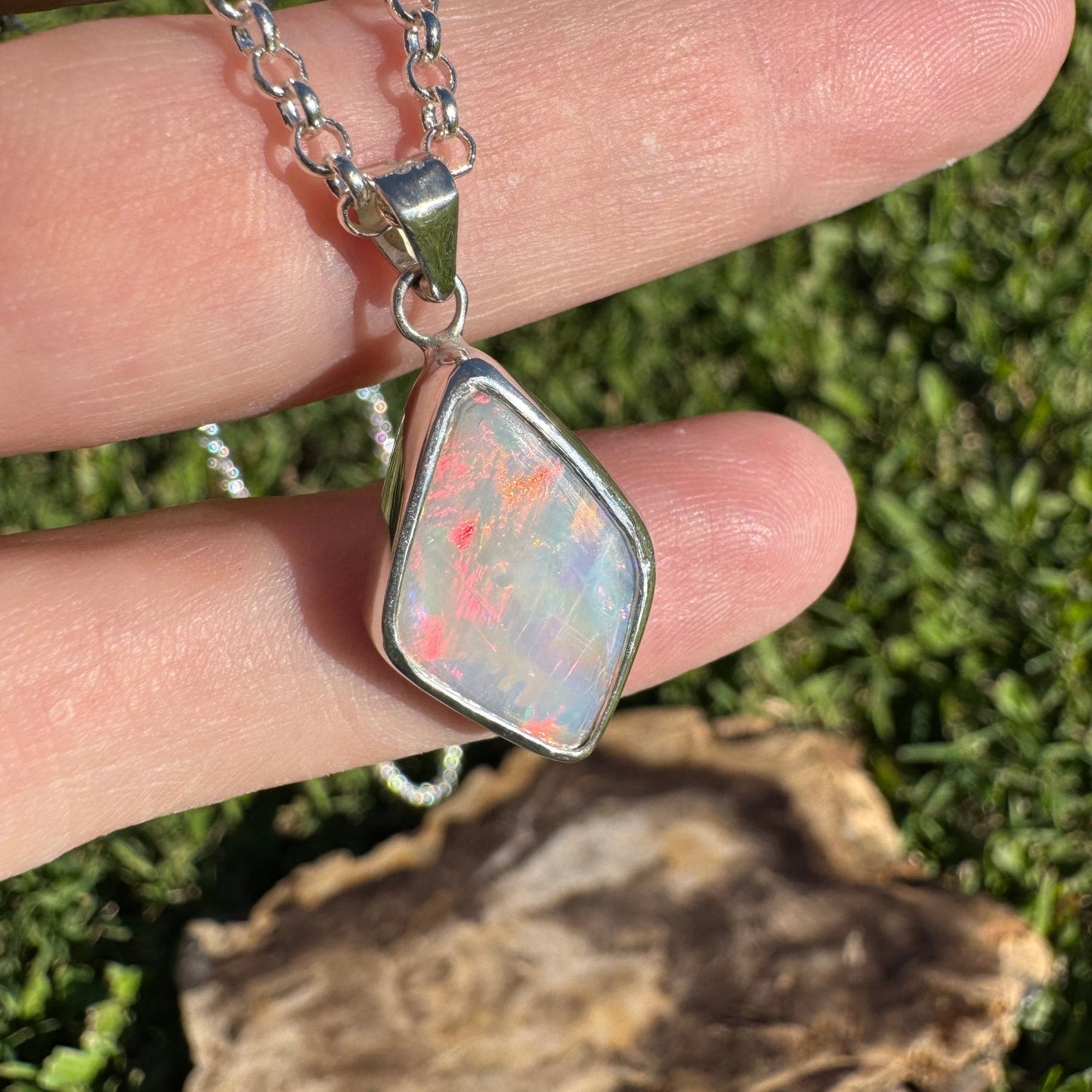 Southern Sun ~ 5.3ct Solid Lightning Ridge Opal 925 Sterling Silver Pendant Necklace