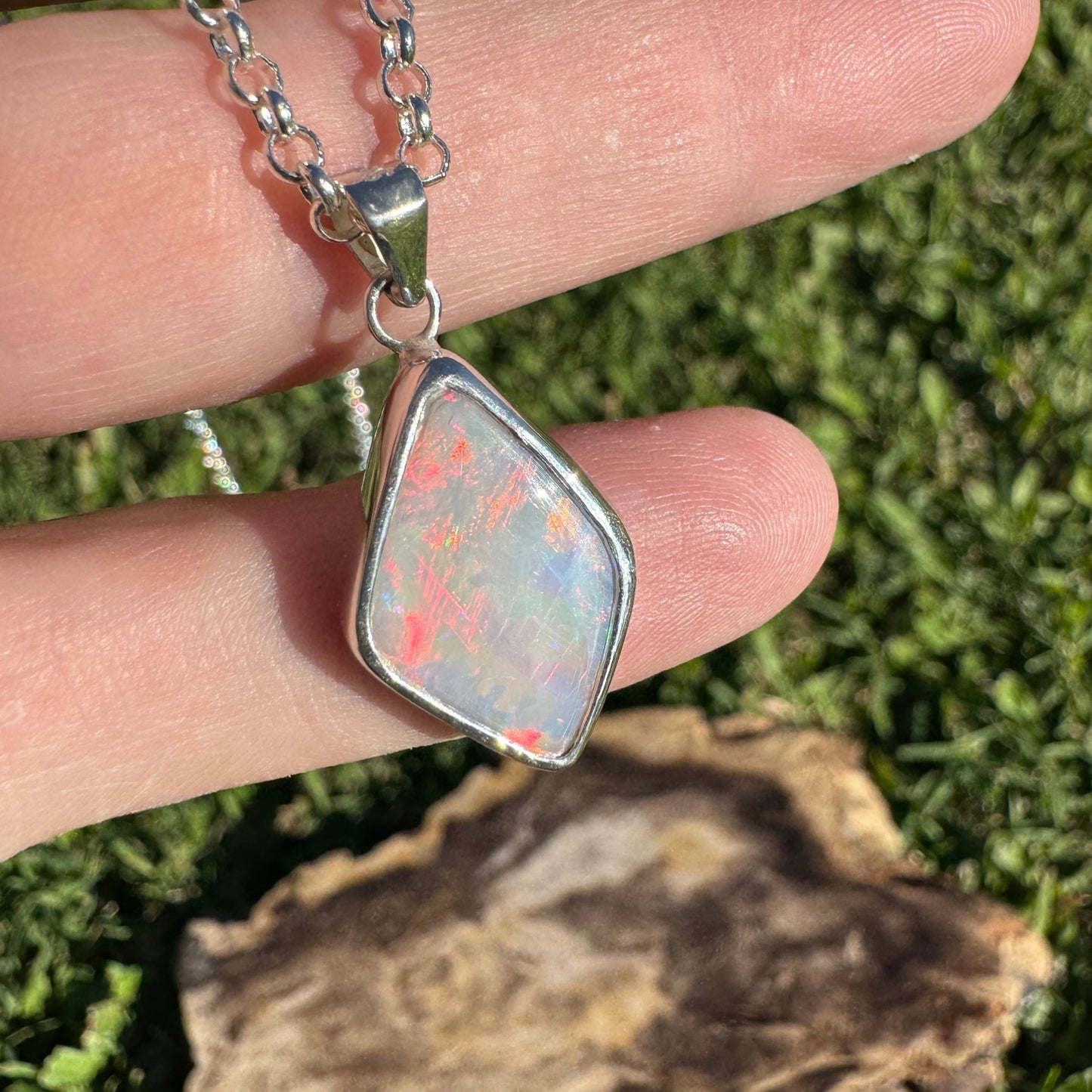 Southern Sun ~ 5.3ct Solid Lightning Ridge Opal 925 Sterling Silver Pendant Necklace