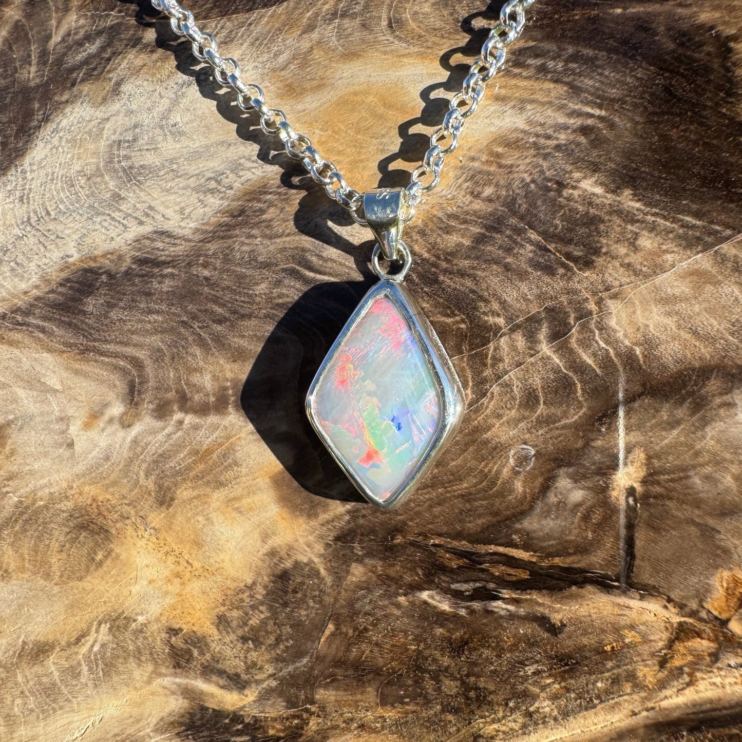Southern Sun ~ 5.3ct Solid Lightning Ridge Opal 925 Sterling Silver Pendant Necklace