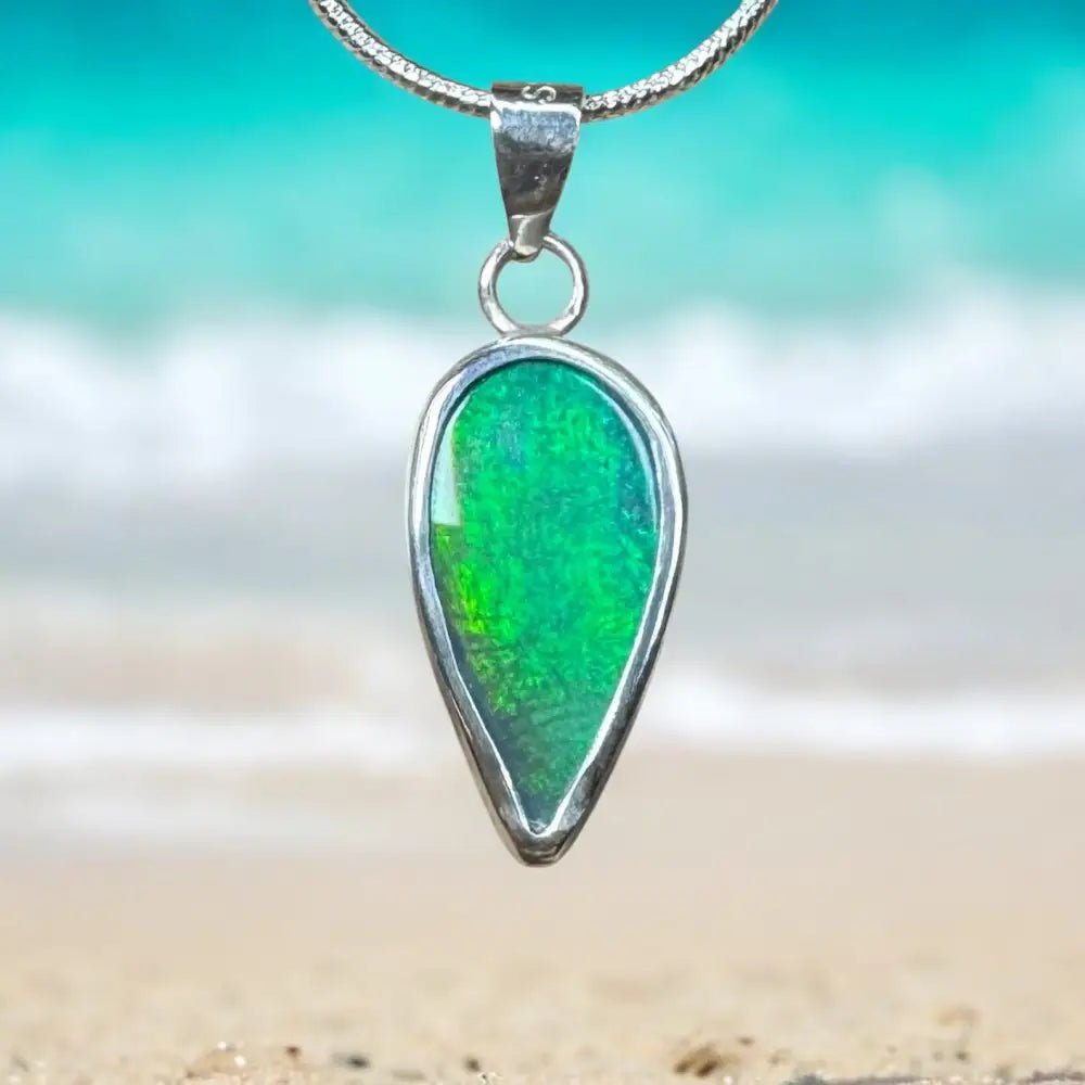 'Spring Leaf' ~ Handcrafted 5.9ct Solid Lightning Ridge Black Opal 925 Sterling Silver Pendant Necklace