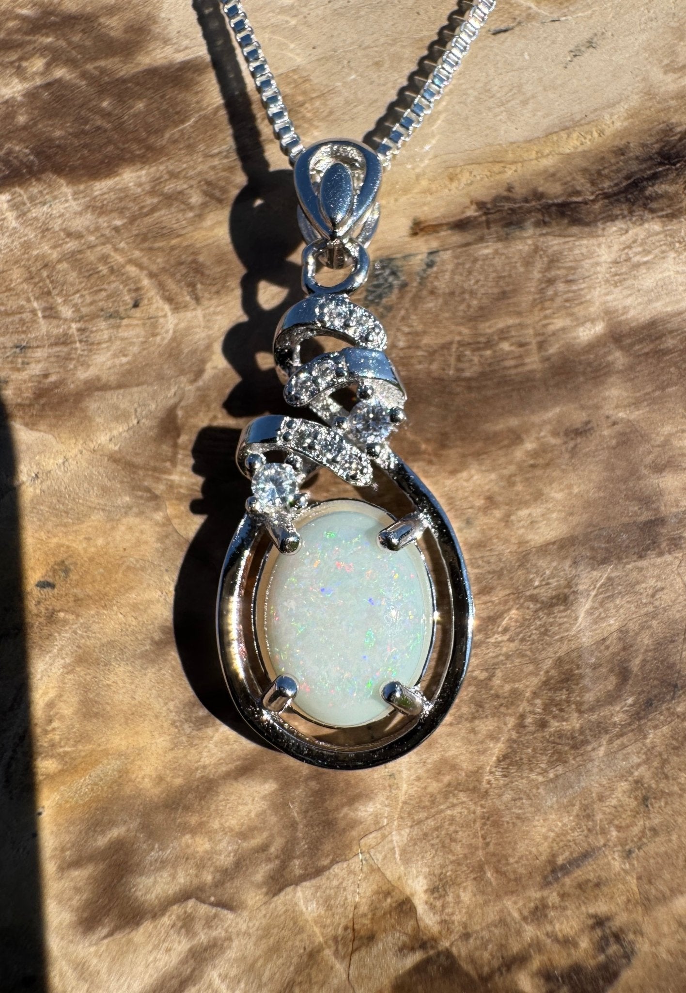 Starlight Ridge ~ 1.2ct Solid Coober Pedy Opal 925 Sterling Silver Pendant Necklace