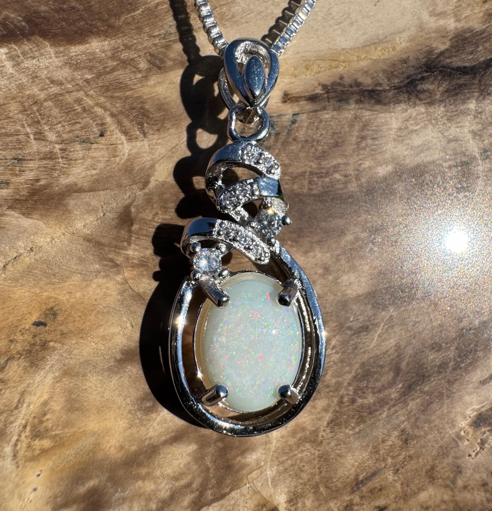 Starlight Ridge ~ 1.2ct Solid Coober Pedy Opal 925 Sterling Silver Pendant Necklace