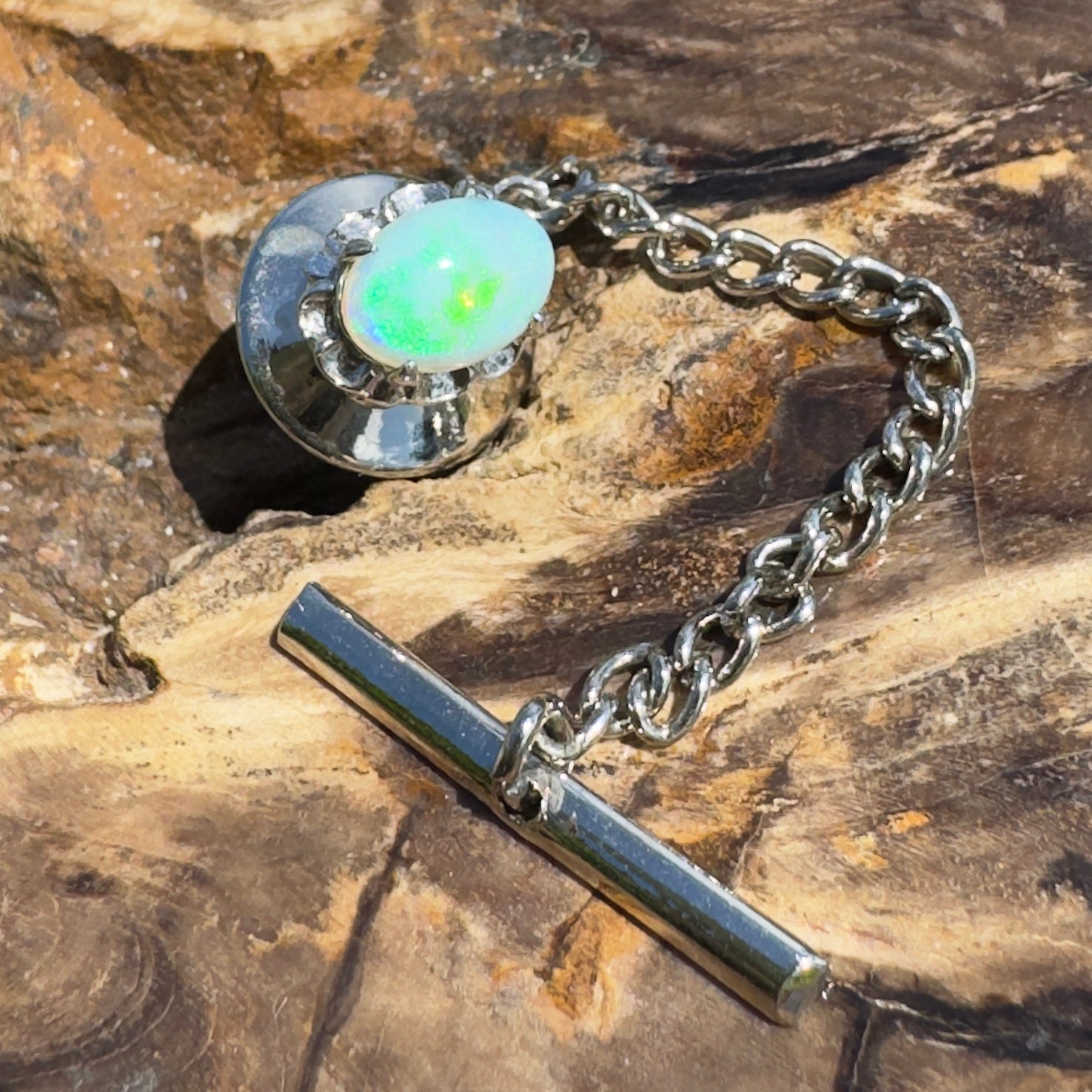 Stirling Range Signal - 0.8ct Lightning Ridge Opal Silver Tone Lapel Pin