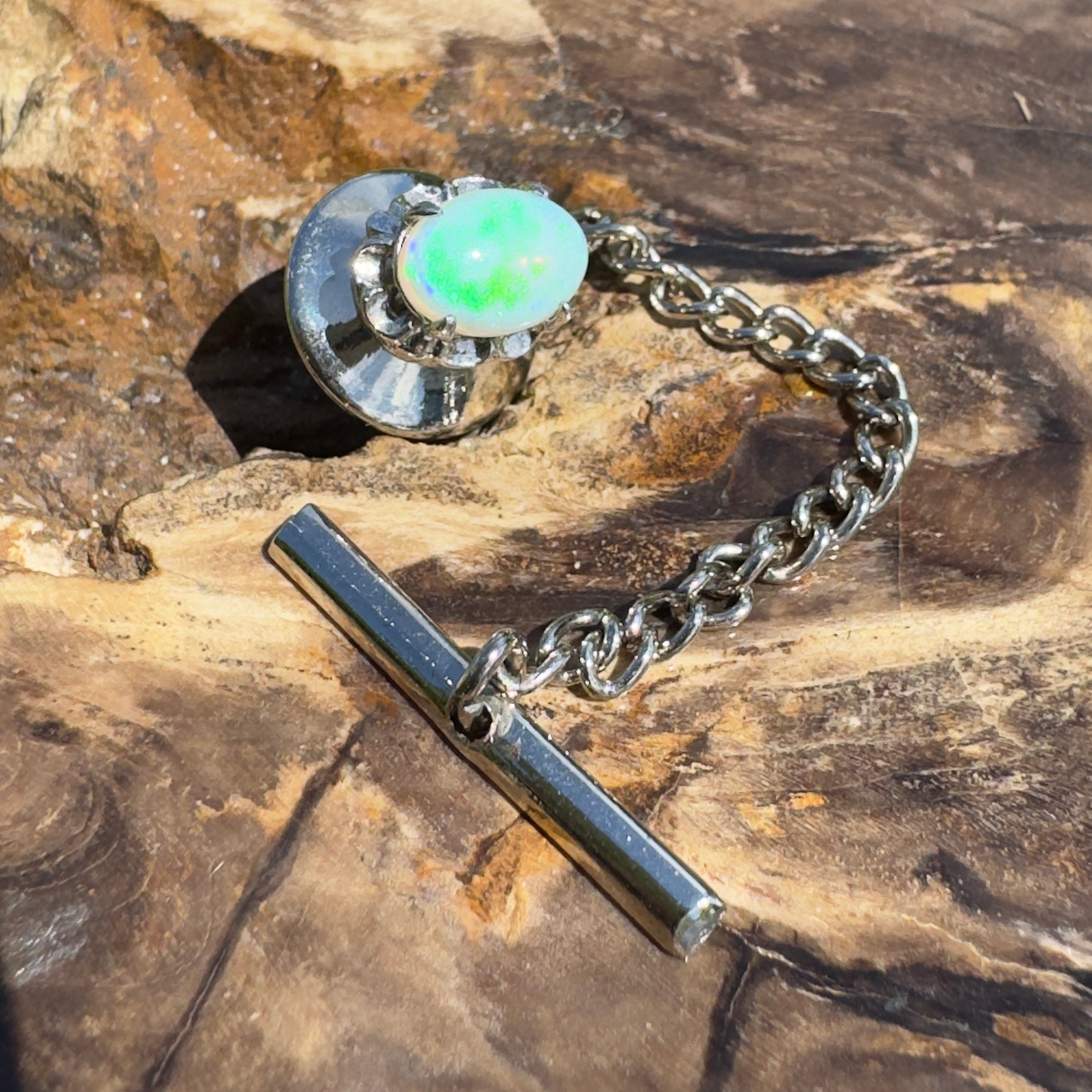 Stirling Range Signal - 0.8ct Lightning Ridge Opal Silver Tone Lapel Pin