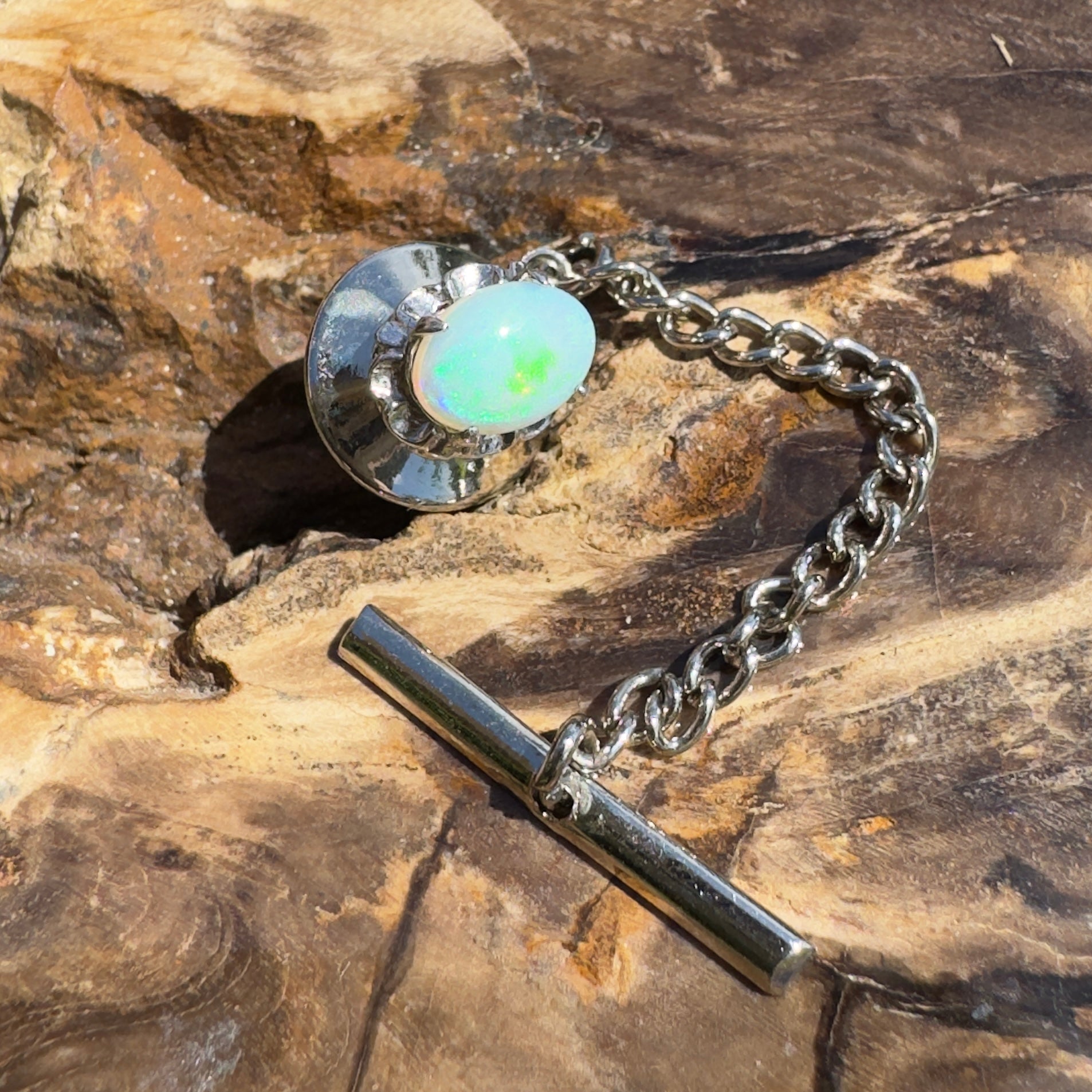 Stirling Range Signal - 0.8ct Lightning Ridge Opal Silver Tone Lapel Pin