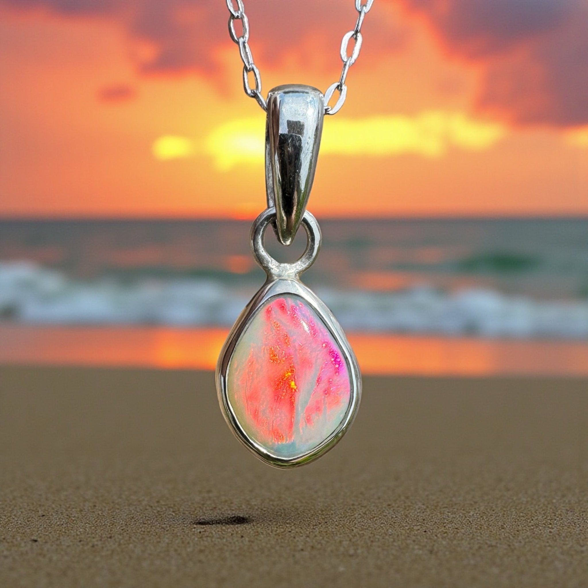 Stradbroke Sunset ~ 2ct Coober Pedy Opal 925 Silver Pendant