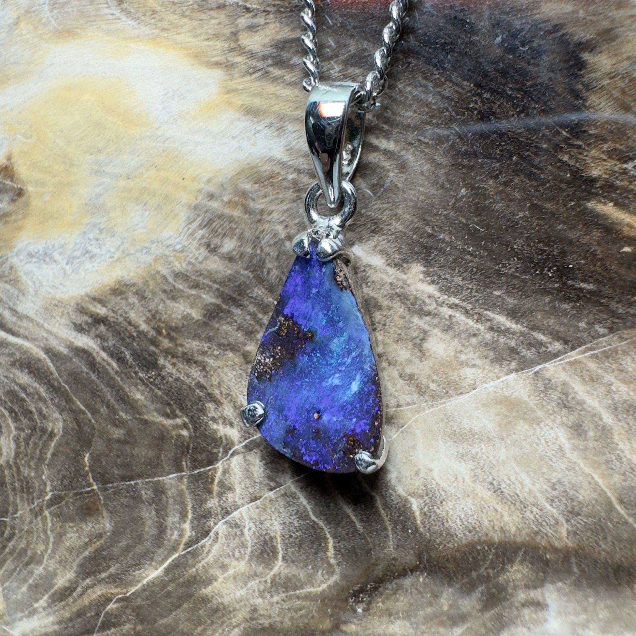 Strzelecki Nocturne ~ Queensland Boulder Opal 925 Sterling Silver Pendant Necklace