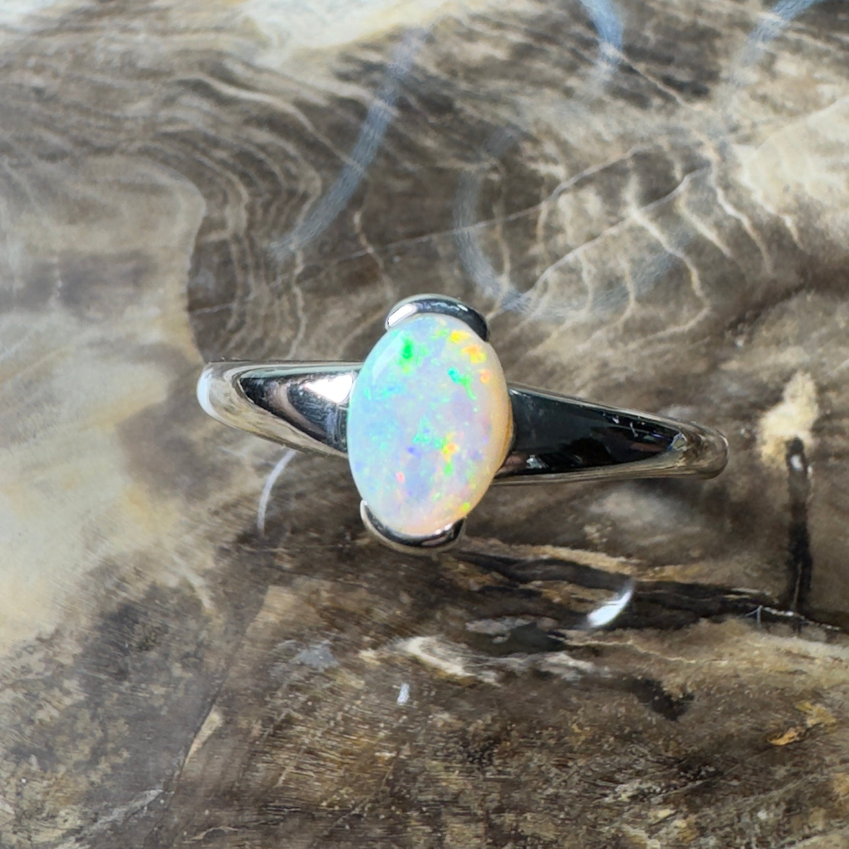 Stuart Shelf Glow ~ 0.55ct Solid Coober Pedy Opal 925 Silver Ring