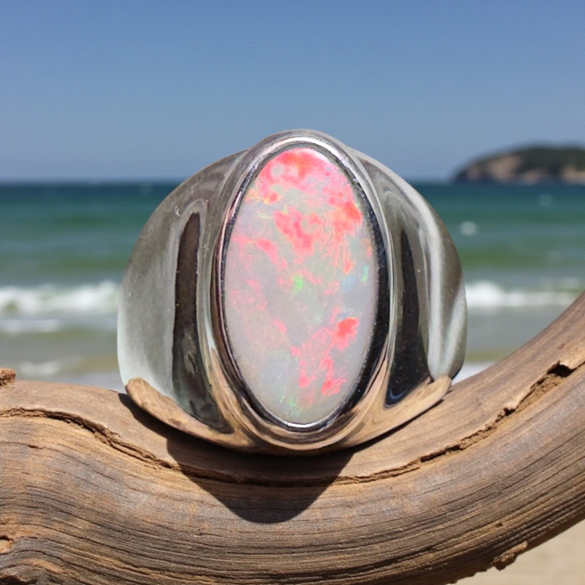 Sturt Ember Plain – 3.7ct Solid Lightning Ridge Opal 925 Sterling Silver Ring