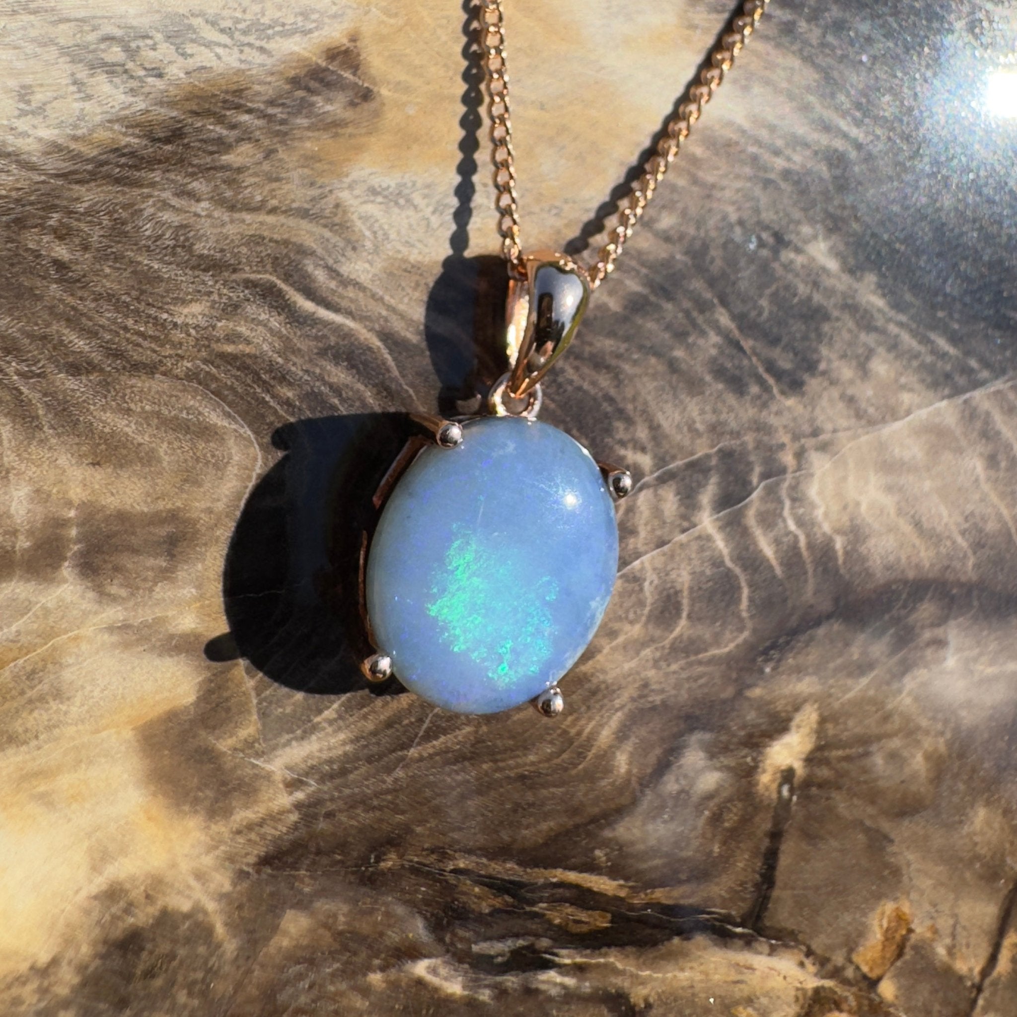 Sturt Haven ~ 1.8ct Mintabie Opal Rose Gold Coated 925 Silver Pendant