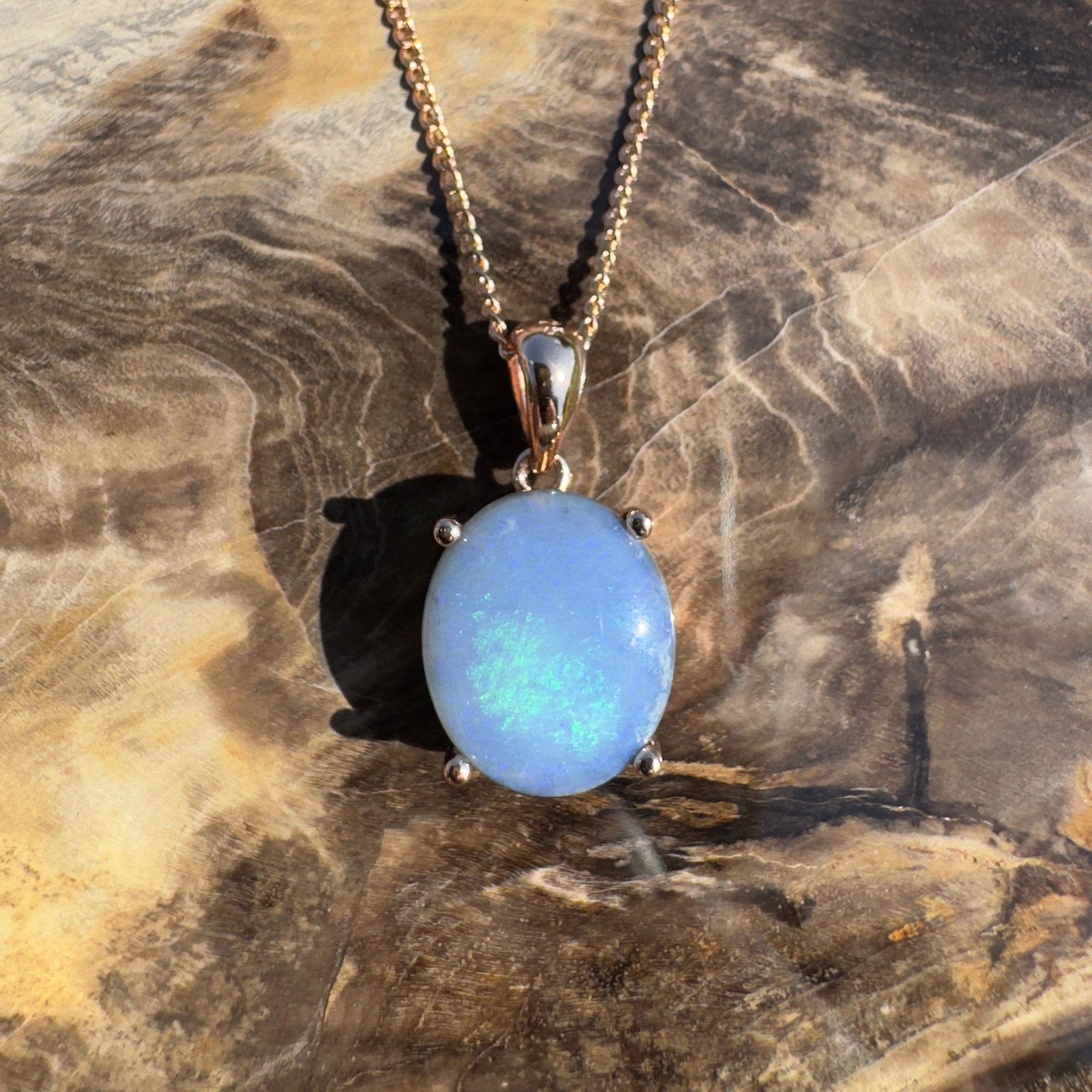 Sturt Haven ~ 1.8ct Mintabie Opal Rose Gold Coated 925 Silver Pendant