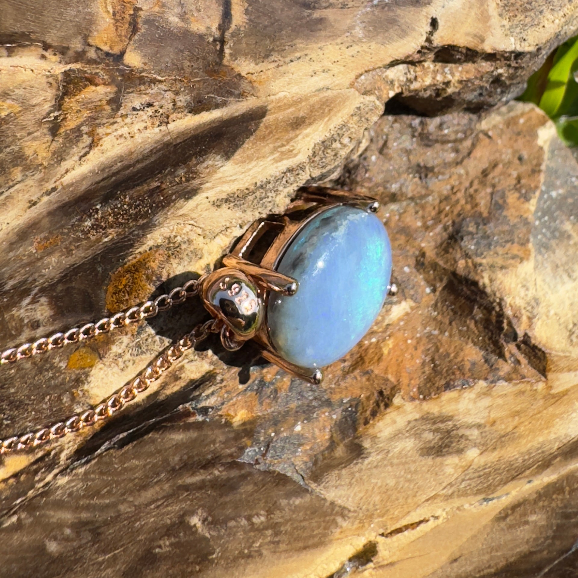Sturt Haven ~ 1.8ct Mintabie Opal Rose Gold Coated 925 Silver Pendant