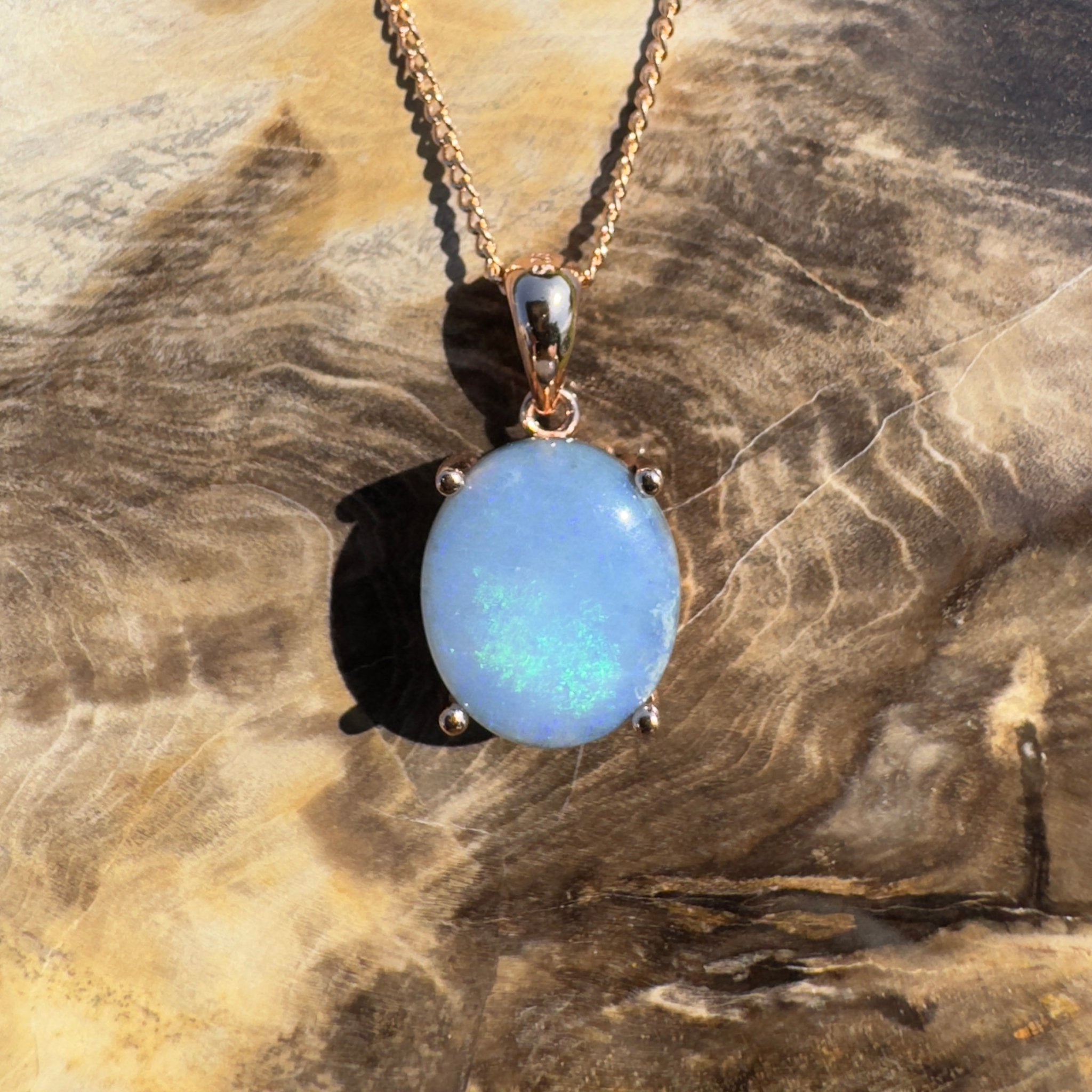 Sturt Haven ~ 1.8ct Mintabie Opal Rose Gold Coated 925 Silver Pendant