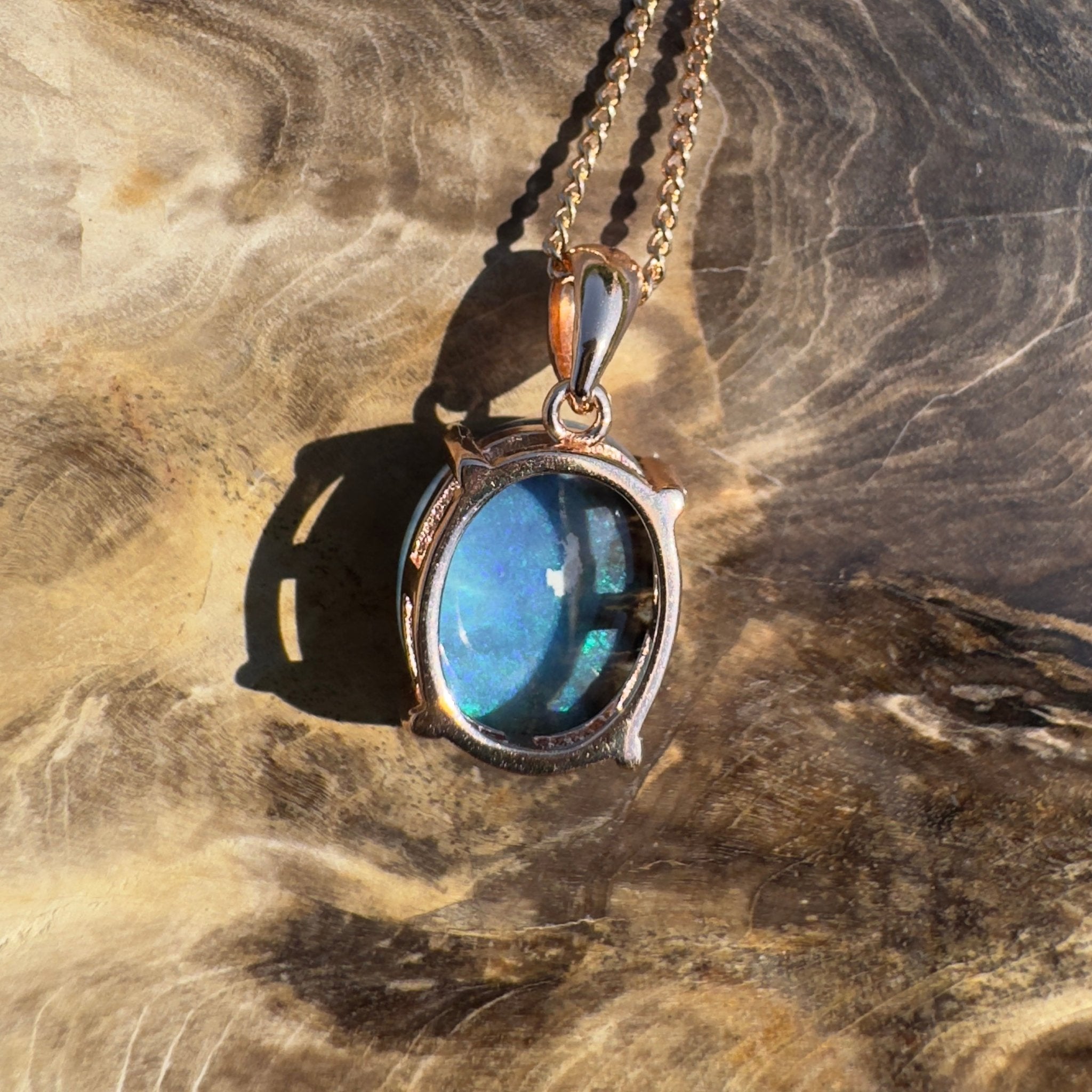 Sturt Haven ~ 1.8ct Mintabie Opal Rose Gold Coated 925 Silver Pendant