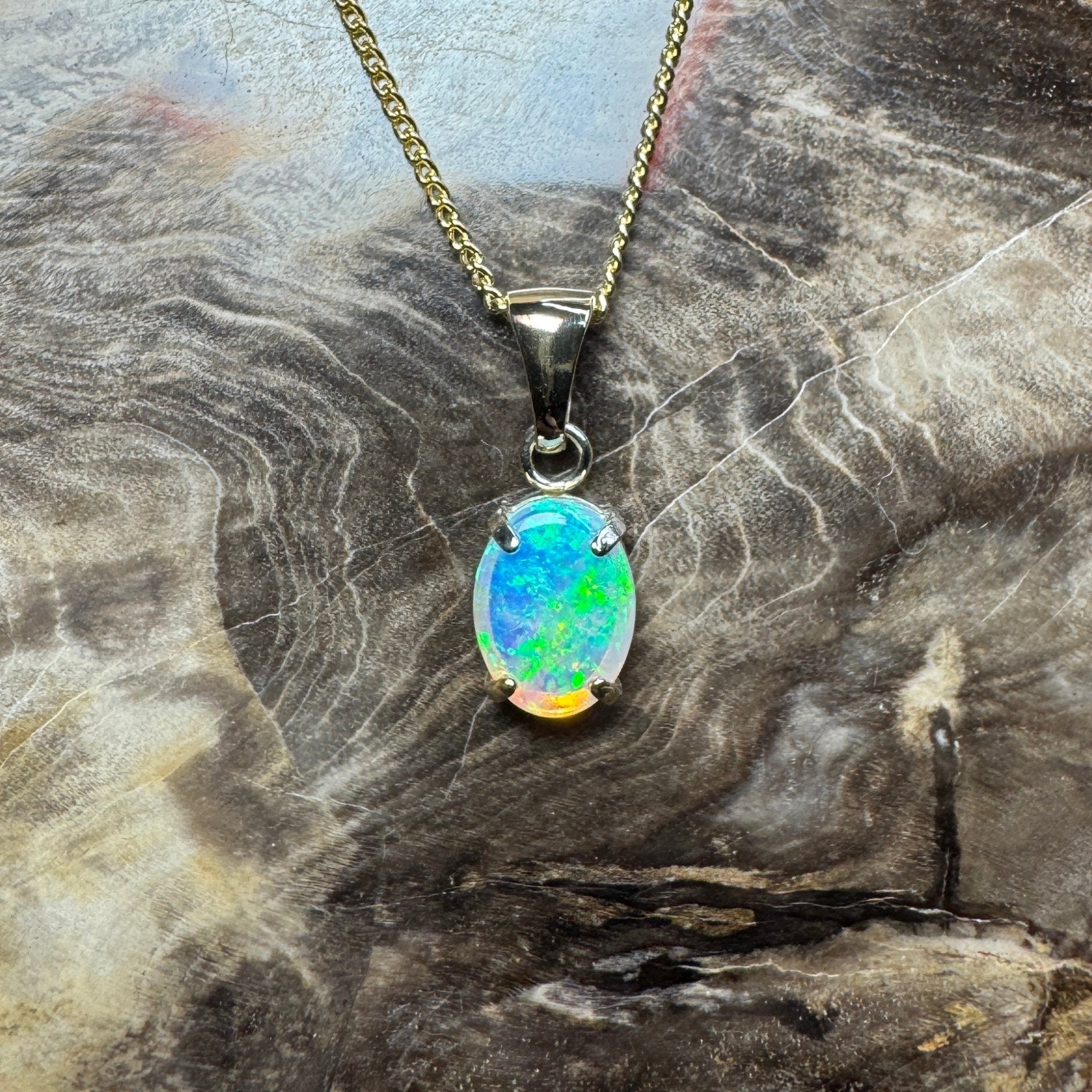 Summer Vibe ~ 9ct Solid Gold 0.7ct Lightning Ridge Crystal Opal Pendant