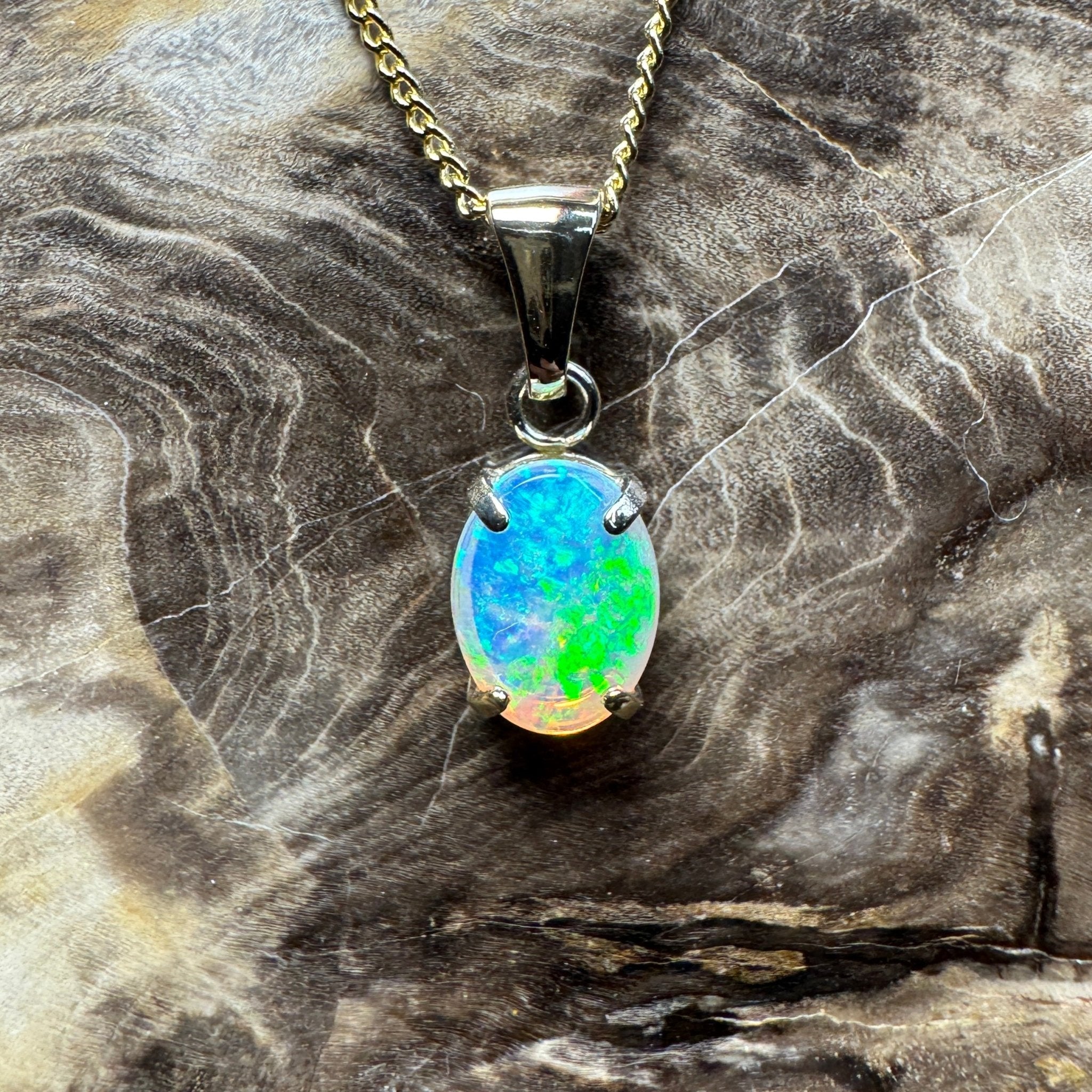 Summer Vibe ~ 9ct Solid Gold 0.7ct Lightning Ridge Crystal Opal Pendant