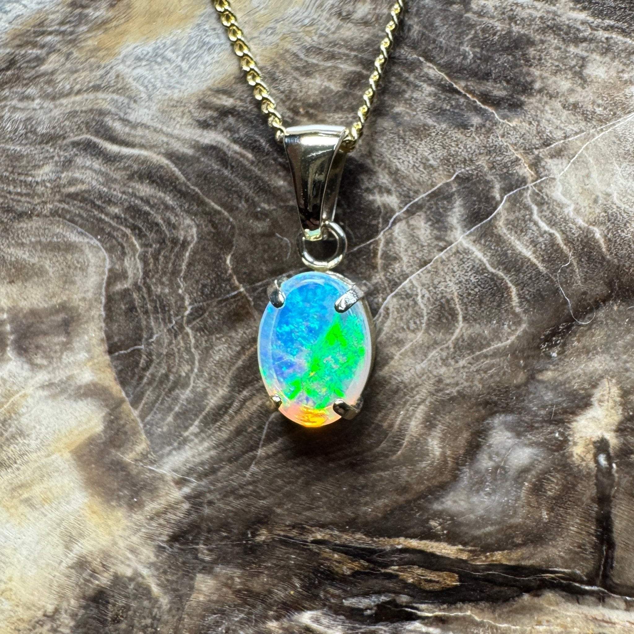 Summer Vibe ~ 9ct Solid Gold 0.7ct Lightning Ridge Crystal Opal Pendant