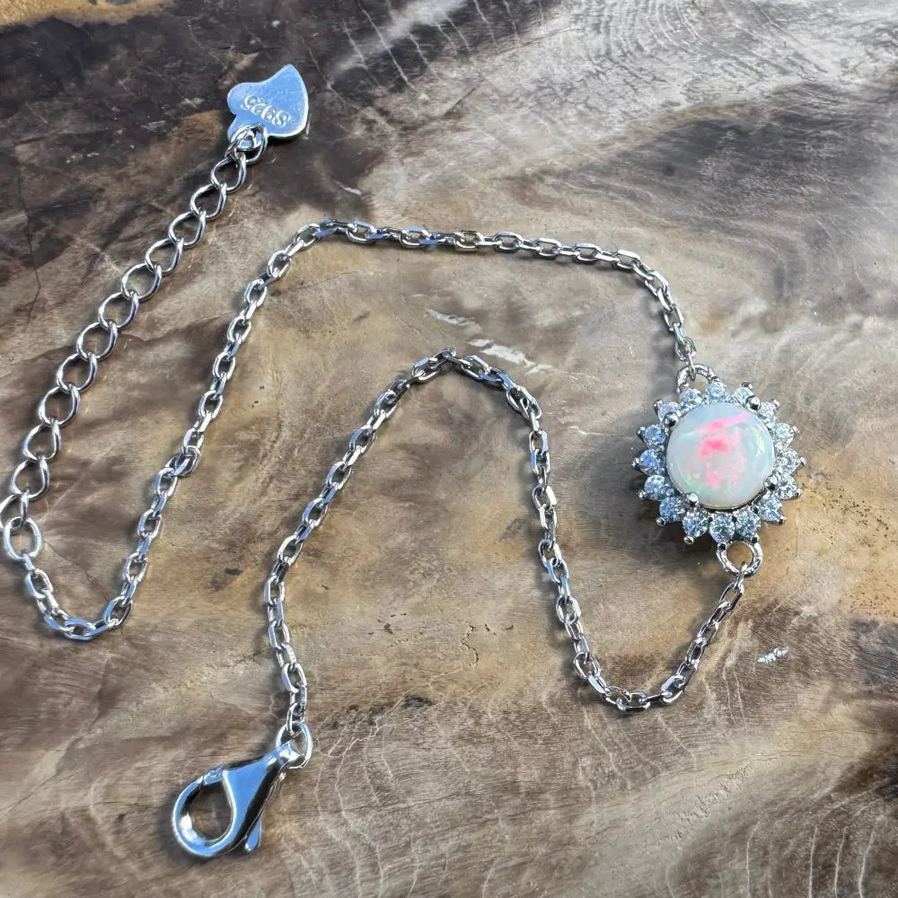 Silver opal bracelet.