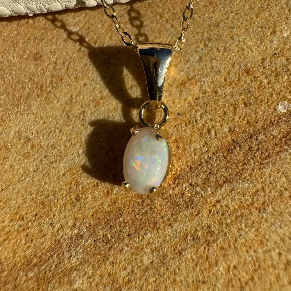 'Sunrise Glow' ~ Handcrafted 9ct Solid Gold 0.6ct Coober Pedy Opal Pendant