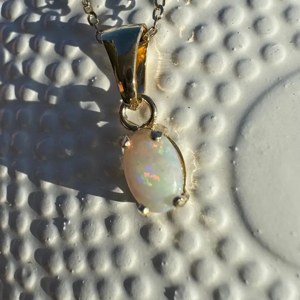 'Sunrise Glow' ~ Handcrafted 9ct Solid Gold 0.6ct Coober Pedy Opal Pendant