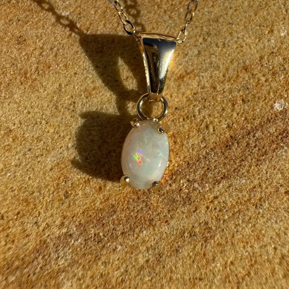 'Sunrise Glow' ~ Handcrafted 9ct Solid Gold 0.6ct Coober Pedy Opal Pendant