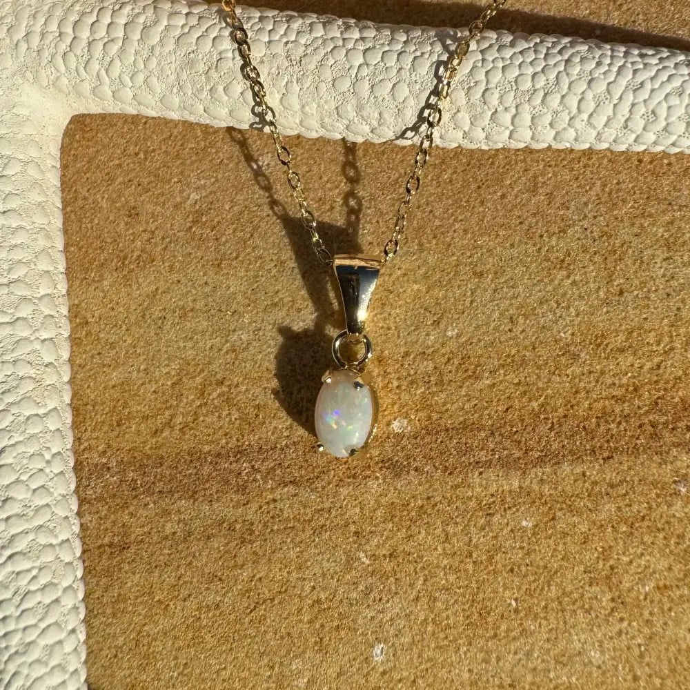 'Sunrise Glow' ~ Handcrafted 9ct Solid Gold 0.6ct Coober Pedy Opal Pendant