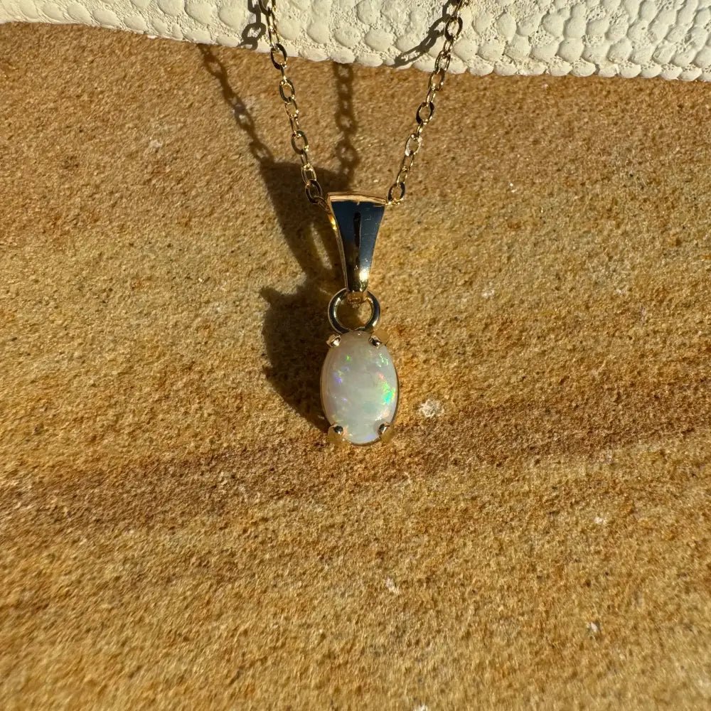 'Sunrise Glow' ~ Handcrafted 9ct Solid Gold 0.6ct Coober Pedy Opal Pendant