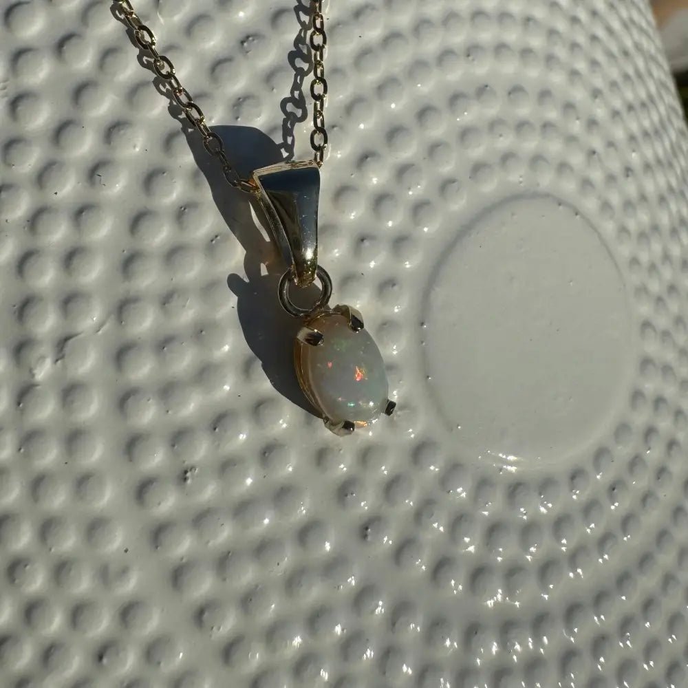'Sunrise Glow' ~ Handcrafted 9ct Solid Gold 0.6ct Coober Pedy Opal Pendant