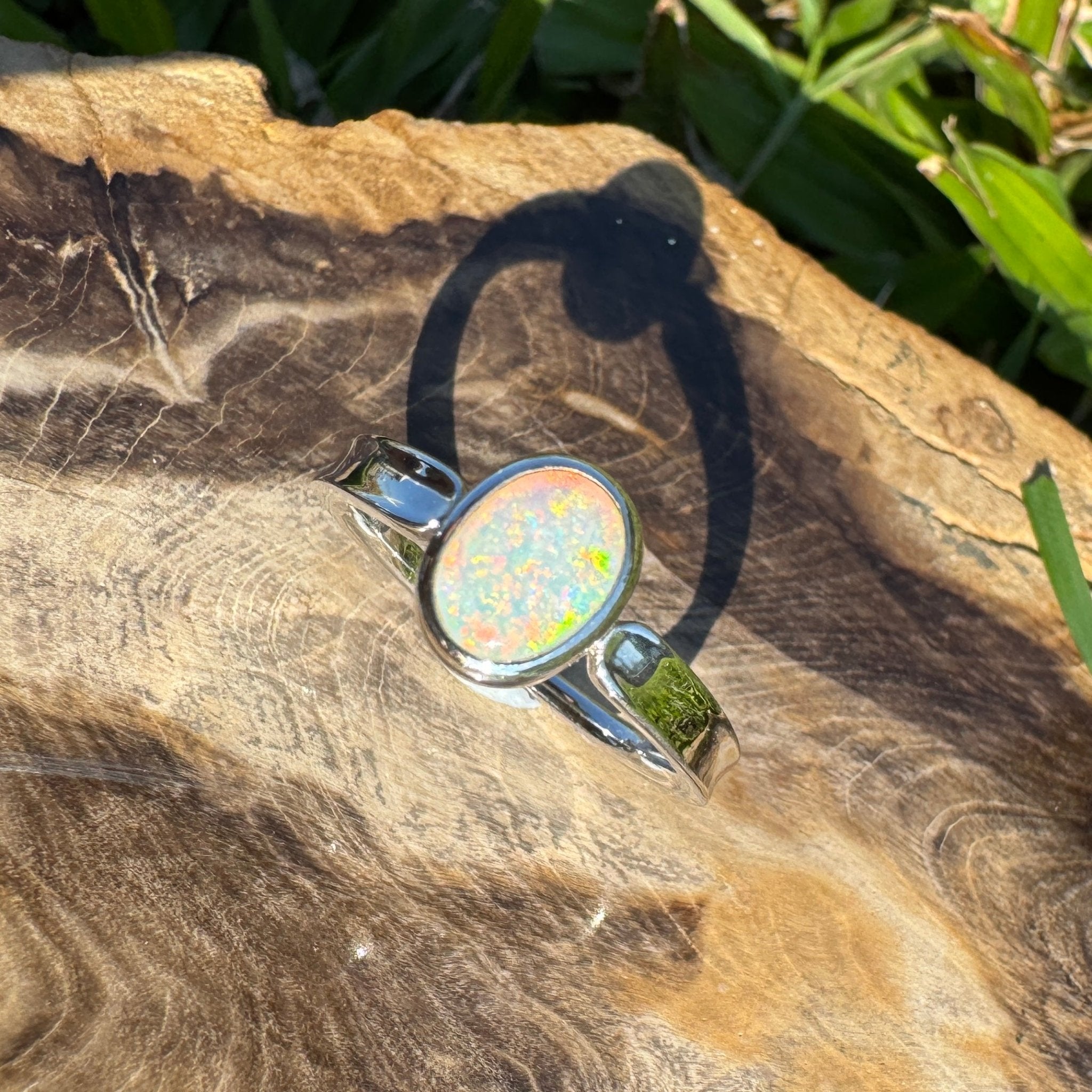 Sunrise Hollow ~ 0.7ct Solid Coober Pedy Crystal Opal 925 Sterling Silver Ring