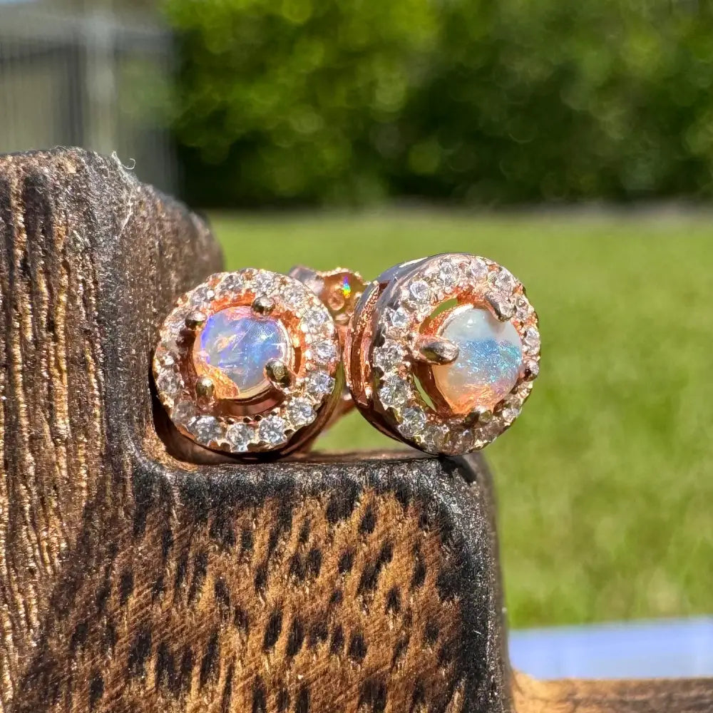 ’Sunset Dreams and Ocean Tides’ ~ Handcrafted 0.4ct Solid Lightning Ridge Opal and Cubic Zirconia Earrings