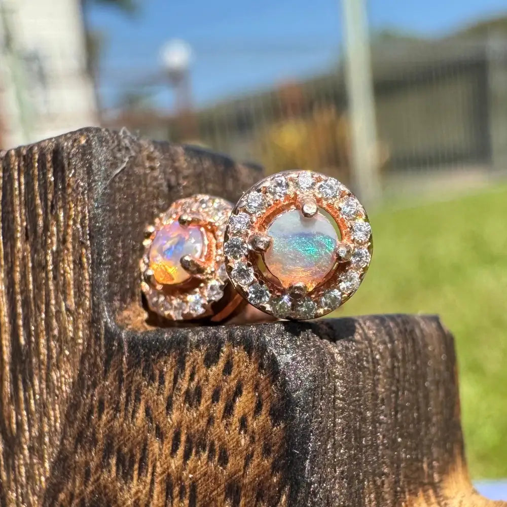 ’Sunset Dreams and Ocean Tides’ ~ Handcrafted 0.4ct Solid Lightning Ridge Opal and Cubic Zirconia Earrings