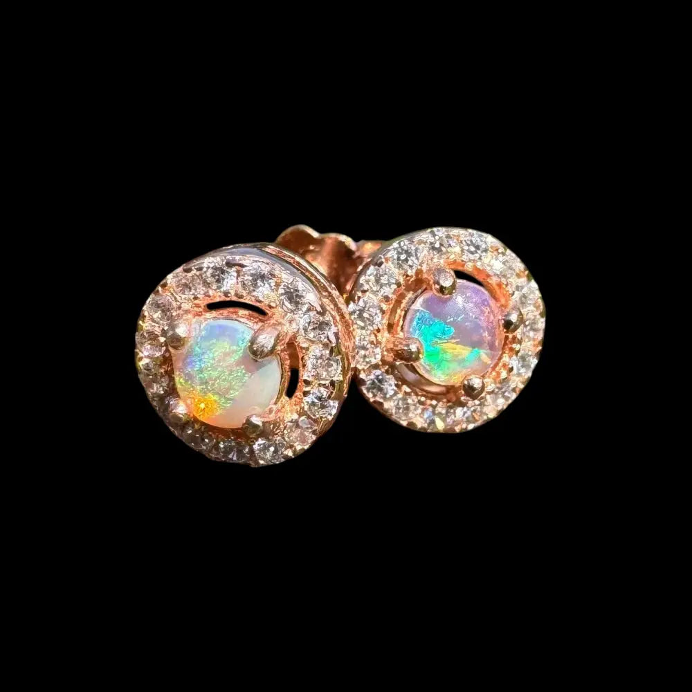’Sunset Dreams and Ocean Tides’ ~ Handcrafted 0.4ct Solid Lightning Ridge Opal and Cubic Zirconia Earrings