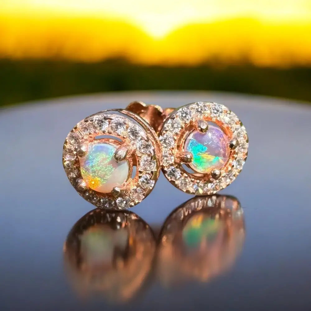 ’Sunset Dreams and Ocean Tides’ ~ Handcrafted 0.4ct Solid Lightning Ridge Opal and Cubic Zirconia Earrings