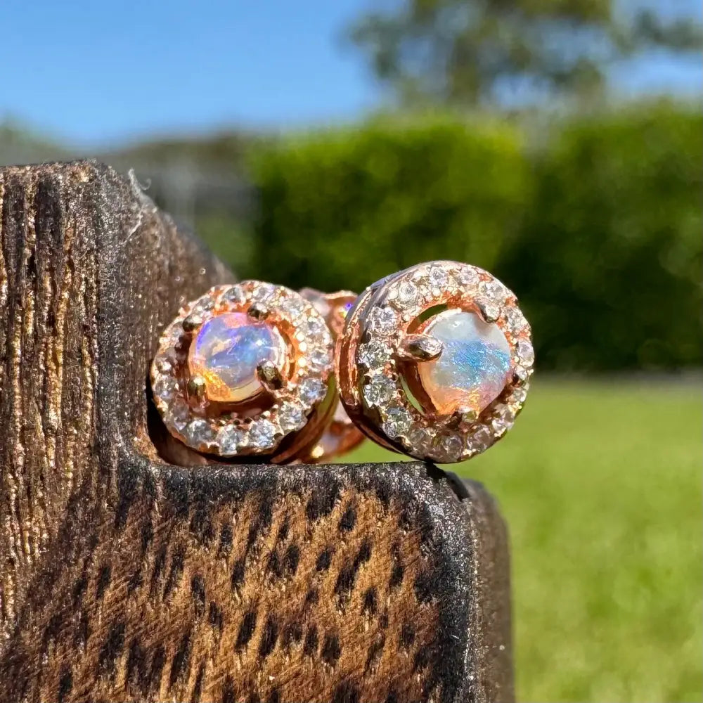 ’Sunset Dreams and Ocean Tides’ ~ Handcrafted 0.4ct Solid Lightning Ridge Opal and Cubic Zirconia Earrings