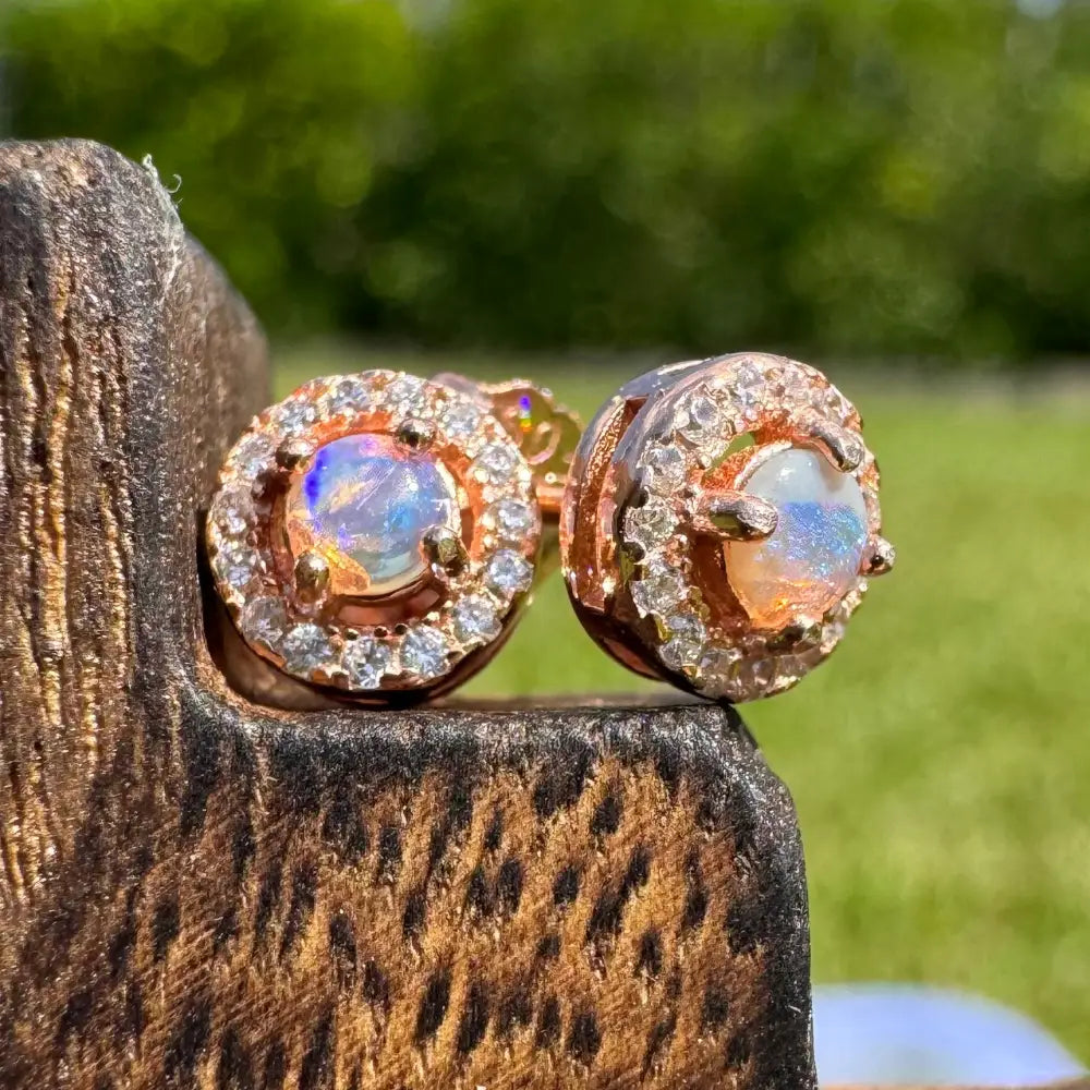 ’Sunset Dreams and Ocean Tides’ ~ Handcrafted 0.4ct Solid Lightning Ridge Opal and Cubic Zirconia Earrings