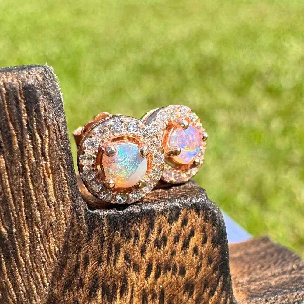 ’Sunset Dreams and Ocean Tides’ ~ Handcrafted 0.4ct Solid Lightning Ridge Opal and Cubic Zirconia Earrings