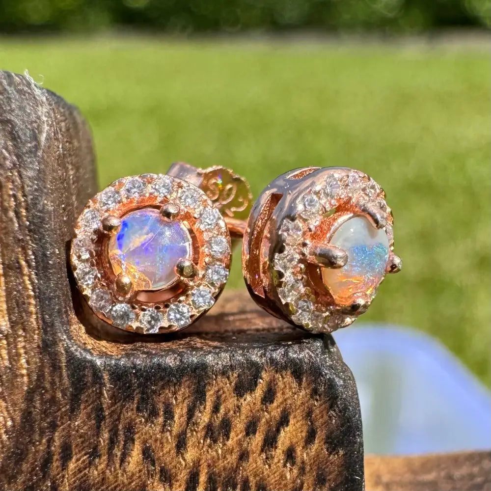 ’Sunset Dreams and Ocean Tides’ ~ Handcrafted 0.4ct Solid Lightning Ridge Opal and Cubic Zirconia Earrings