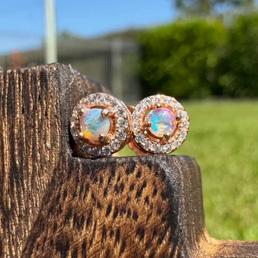 ’Sunset Dreams and Ocean Tides’ ~ Handcrafted 0.4ct Solid Lightning Ridge Opal and Cubic Zirconia Earrings