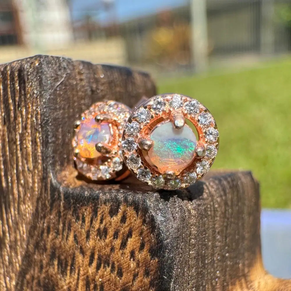’Sunset Dreams and Ocean Tides’ ~ Handcrafted 0.4ct Solid Lightning Ridge Opal and Cubic Zirconia Earrings